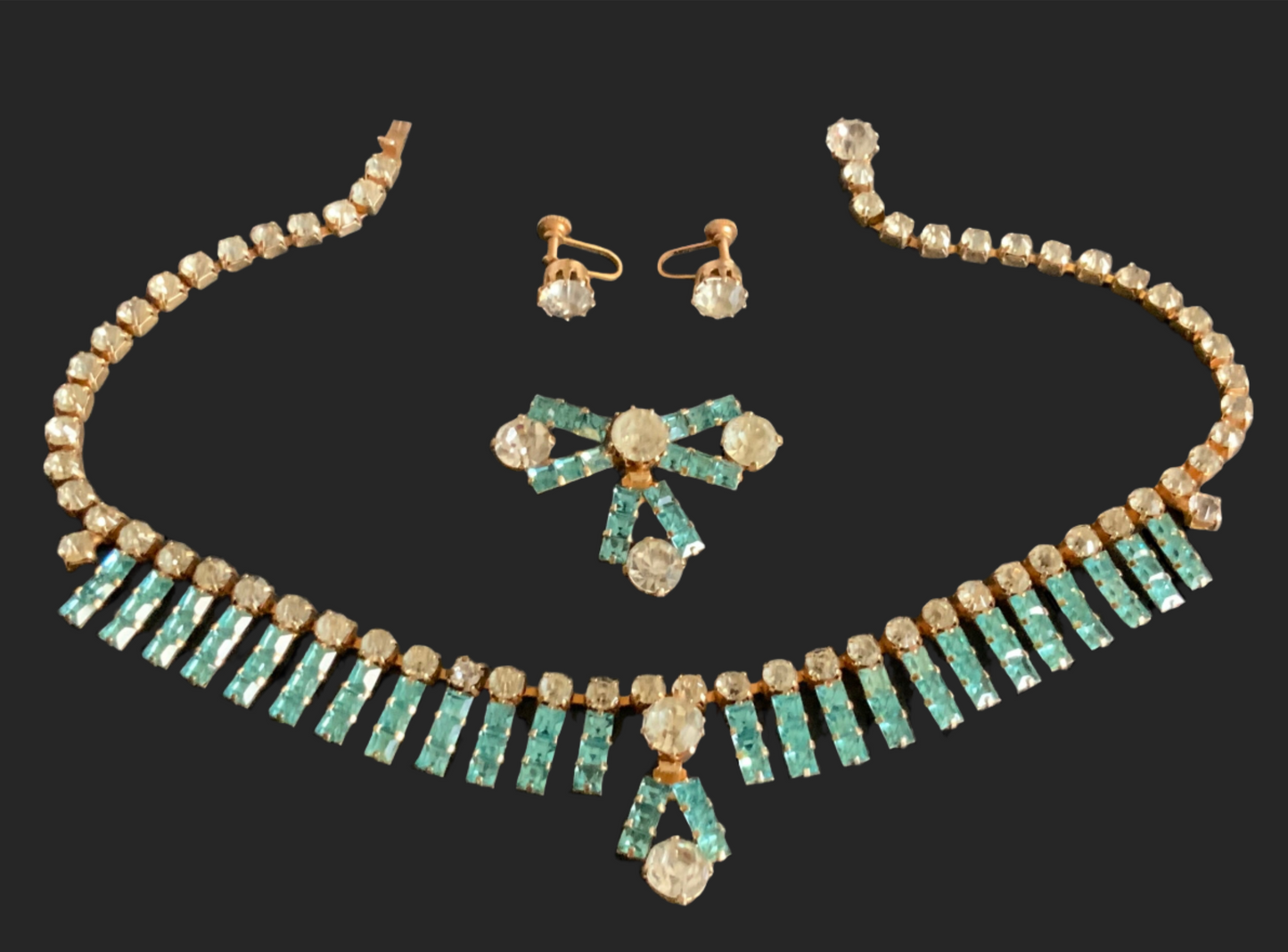Art Deco Choker Necklace Brooch & Earrings Set Parure