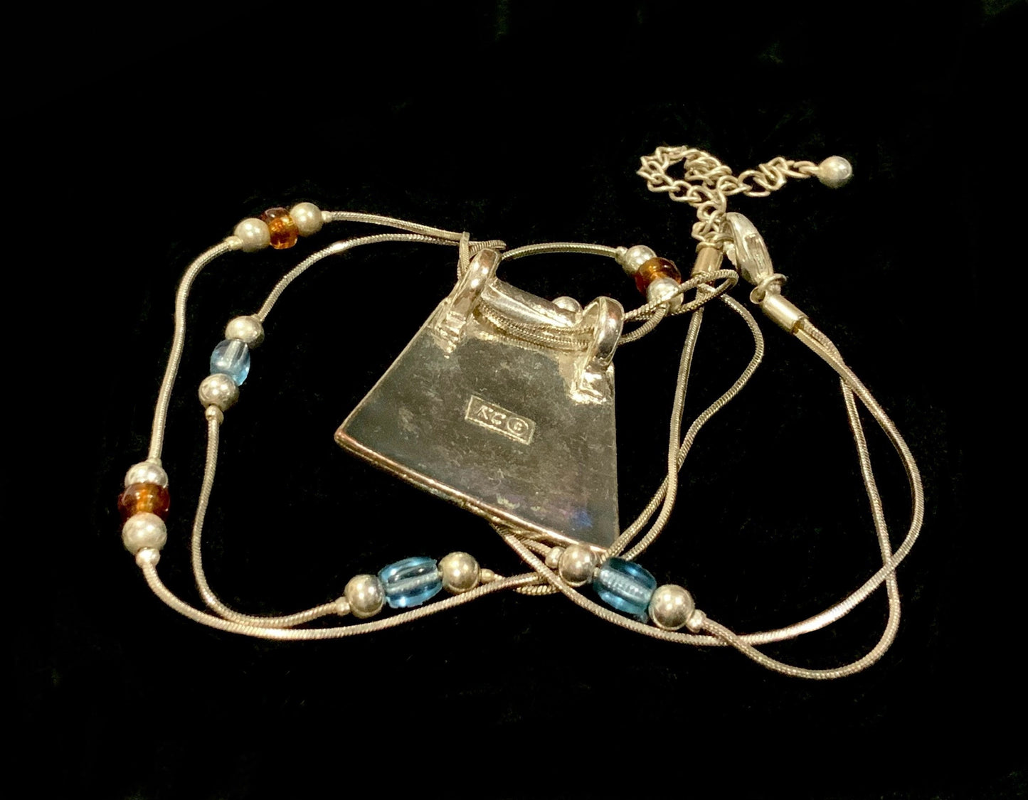 Kenneth Cole Silver & Green Enamel Necklace 41cm