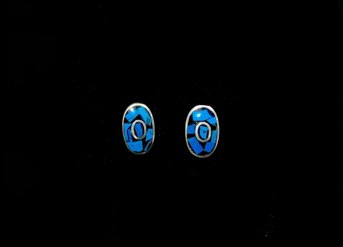 Vintage Taxco Mexico Sterling Silver 925 & Turquoise Inlay Clip On Earrings