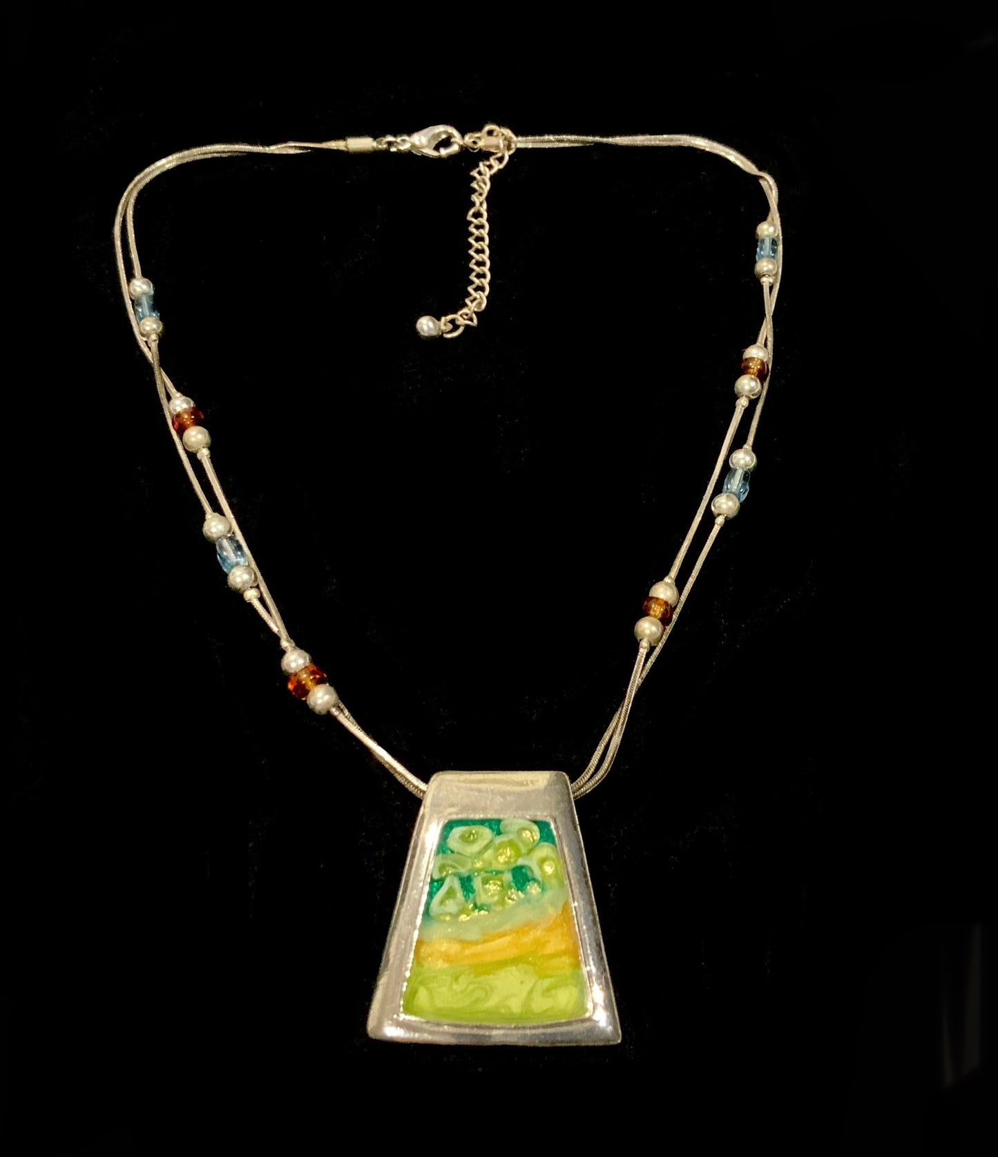 Kenneth Cole Silver & Green Enamel Necklace 41cm