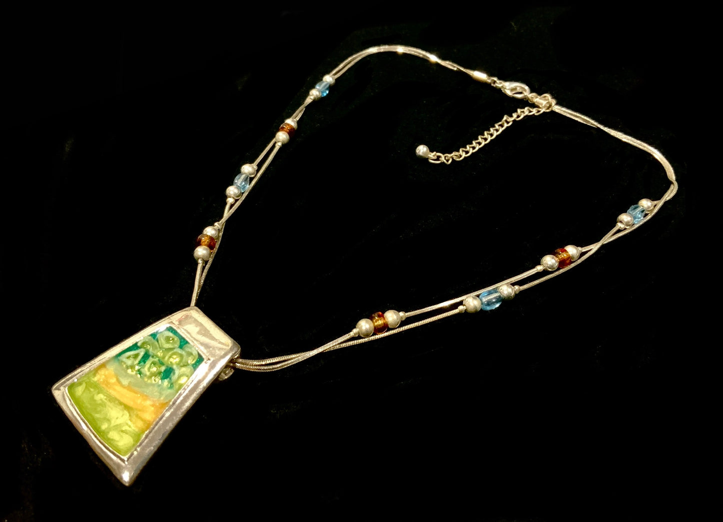 Kenneth Cole Silver & Green Enamel Necklace 41cm