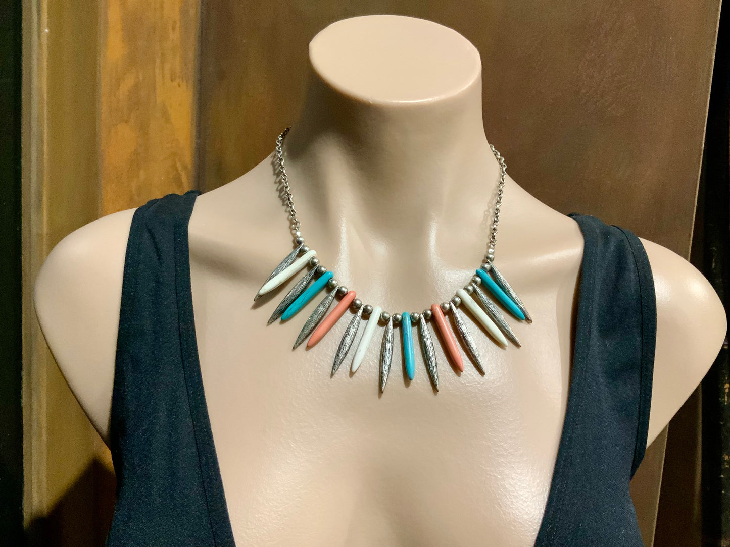 Silver Tone Southwestern Spike Necklace