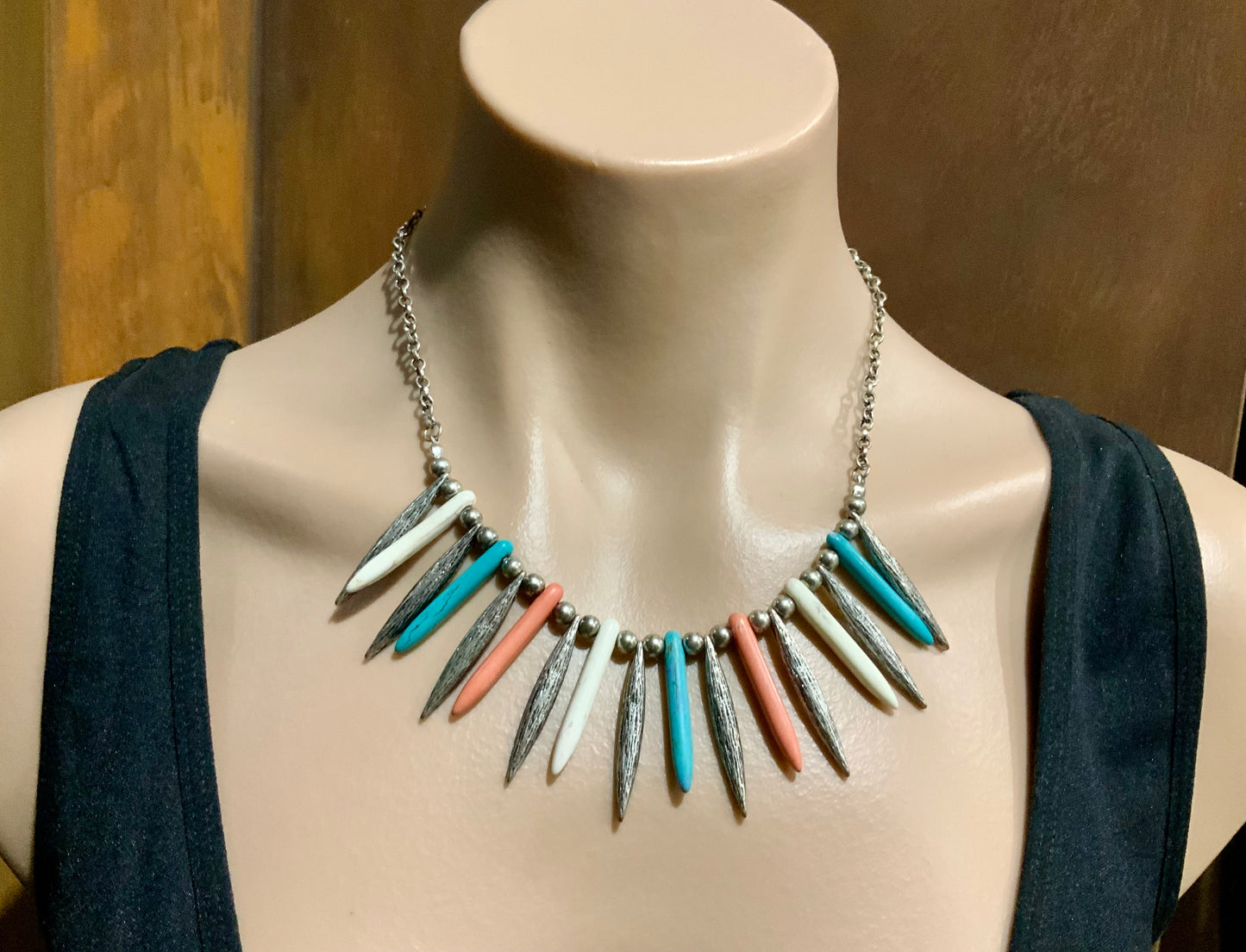 Silver Tone Southwestern Spike Necklace