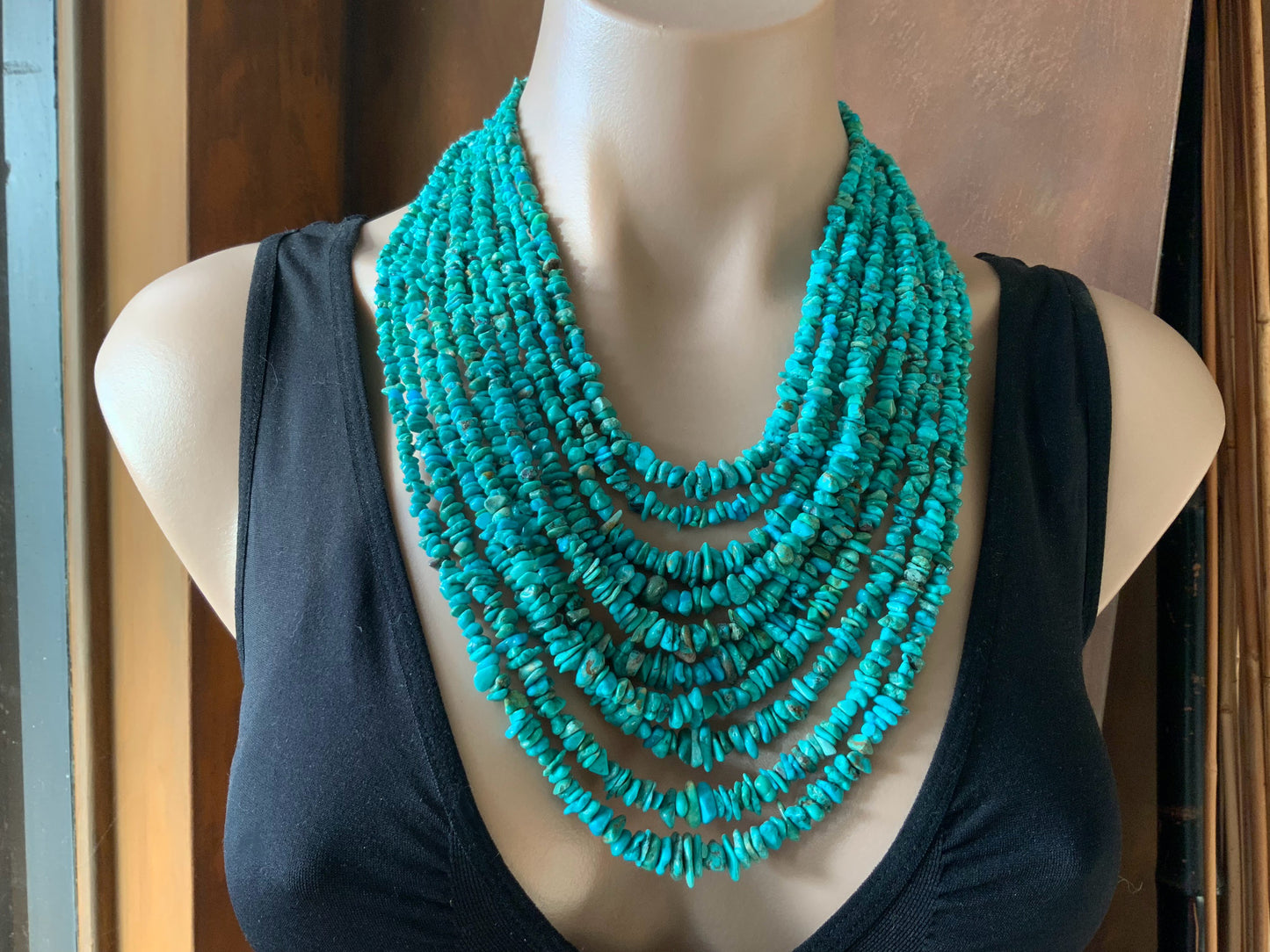 925 Sterling Silver & Turquoise 10 Strand Necklace by DRT Desert Rose Trading
