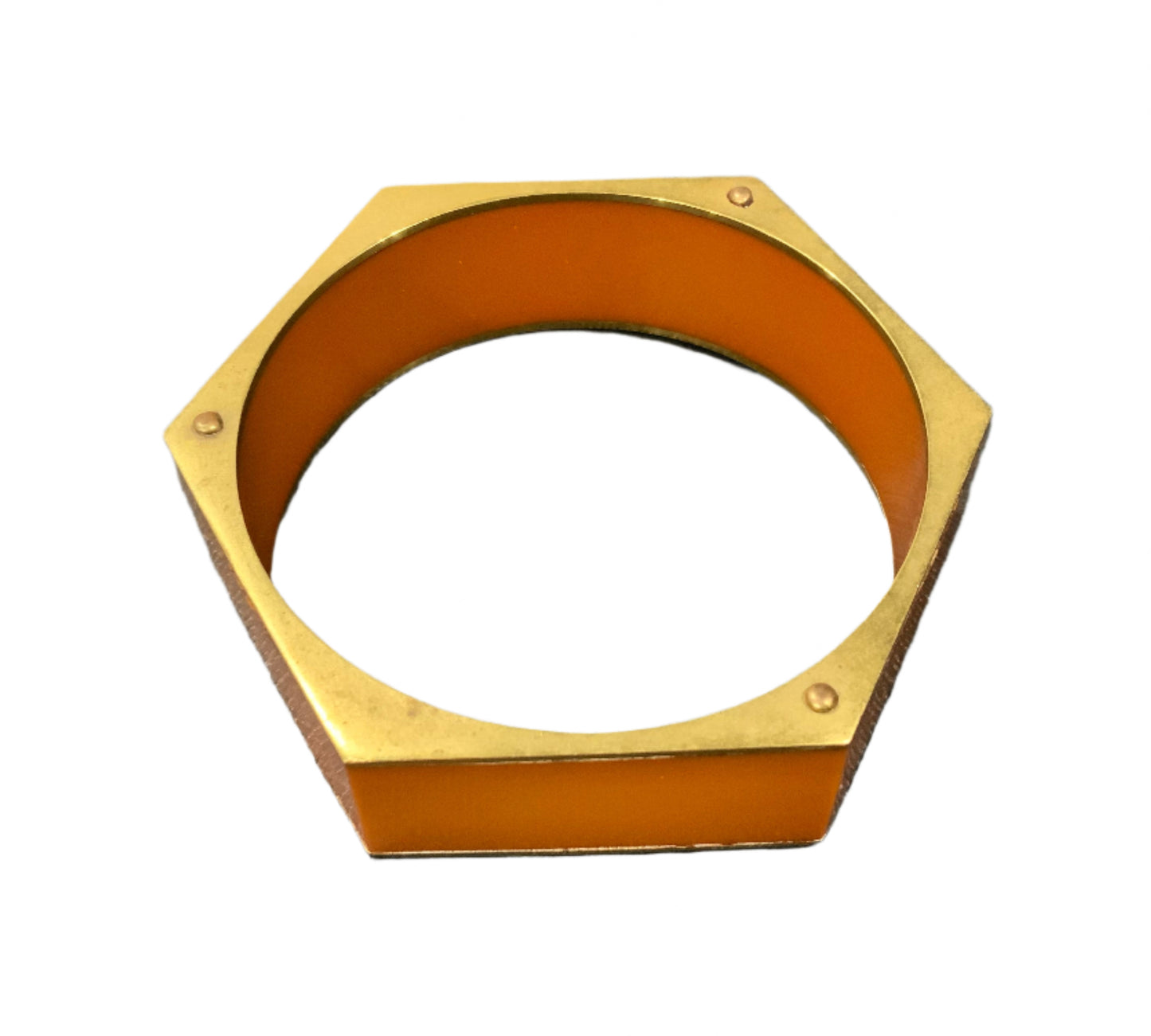 Golden Brass Orange Resin Hexagonal Bangle Bracelet