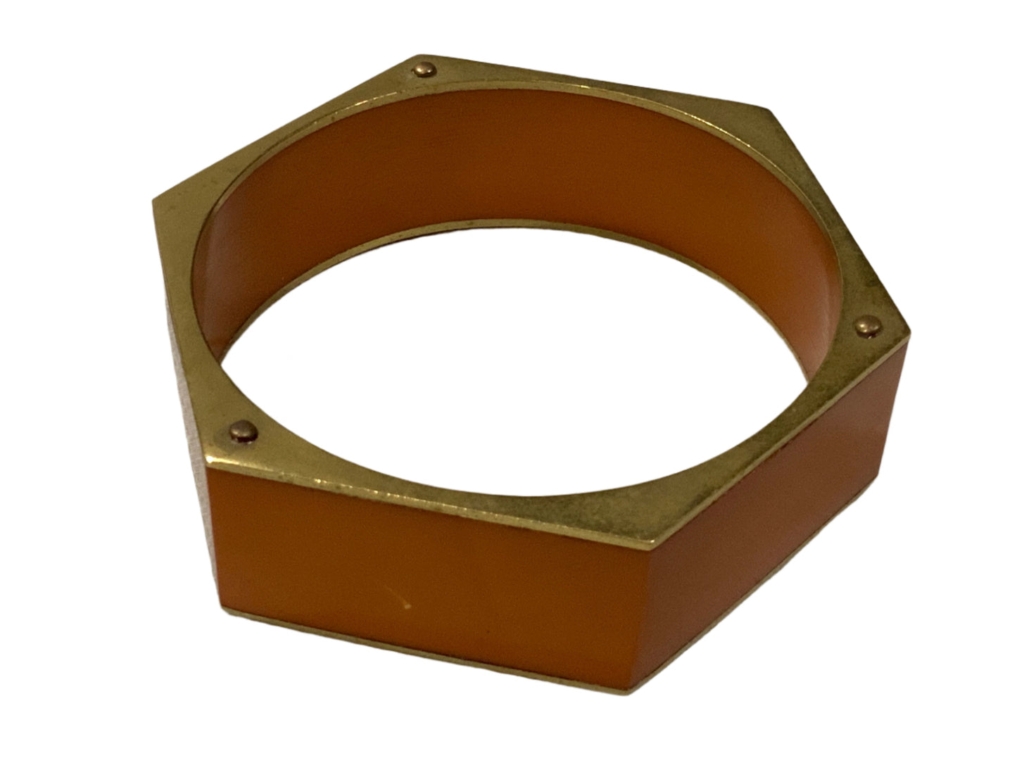 Golden Brass Orange Resin Hexagonal Bangle Bracelet