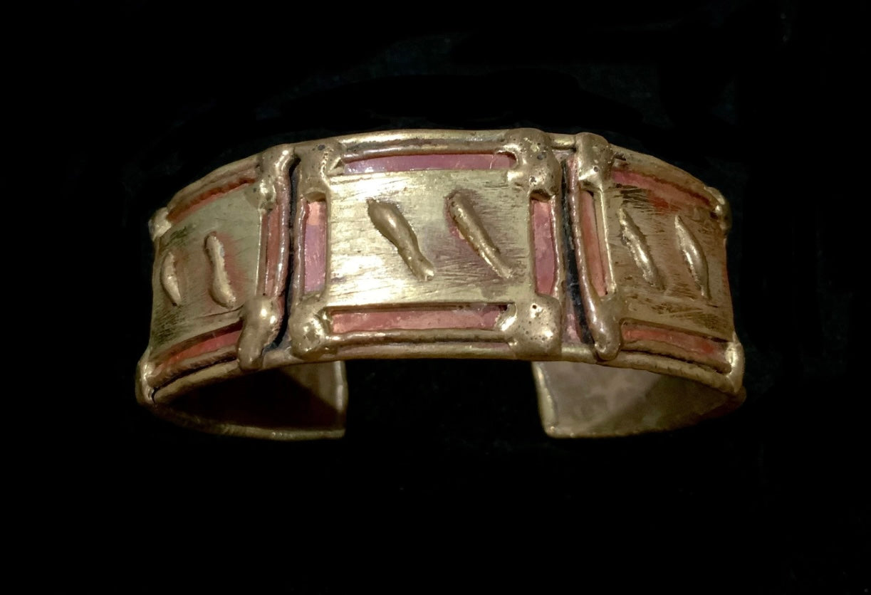 Brass & Copper Brutalist Cuff Bracelet 19cm