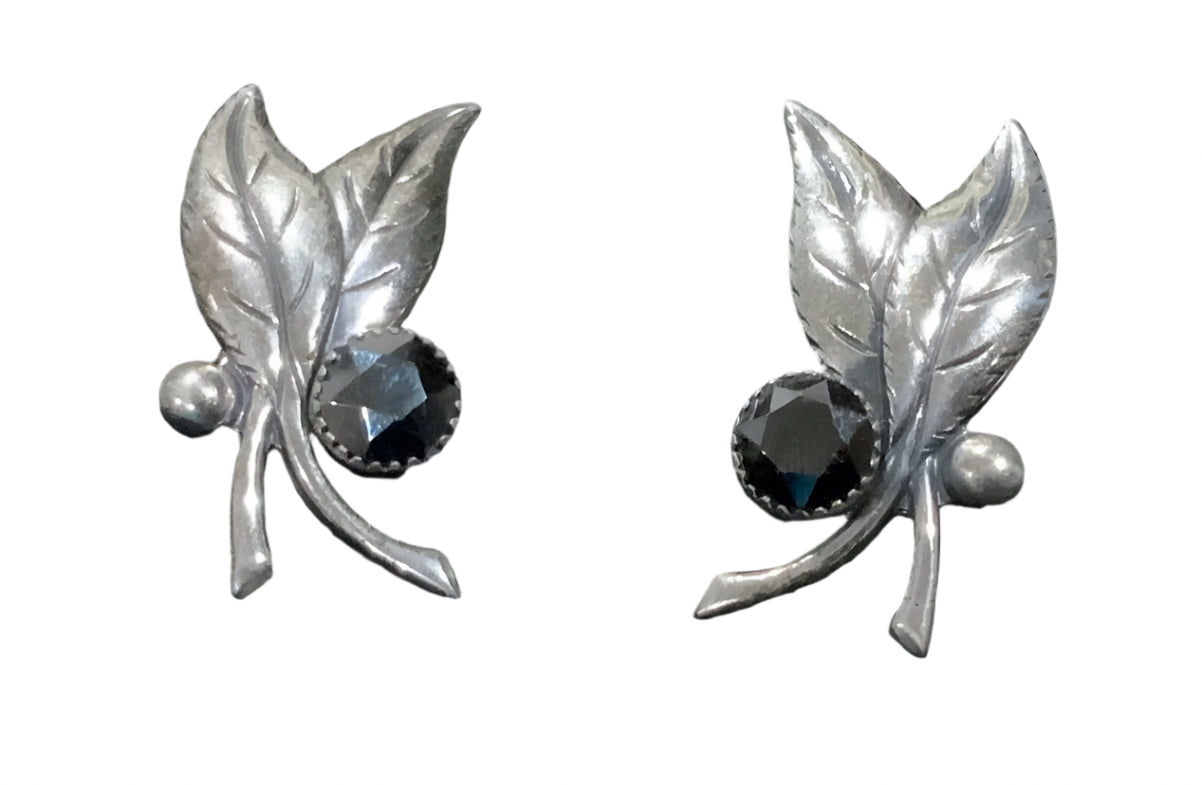 925 Sterling Silver Mid Century Leaf Clip On Earrings