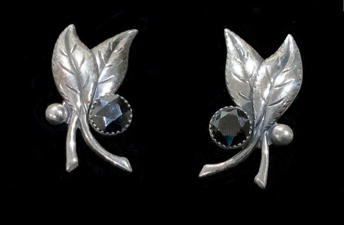 925 Sterling Silver Mid Century Leaf Clip On Earrings