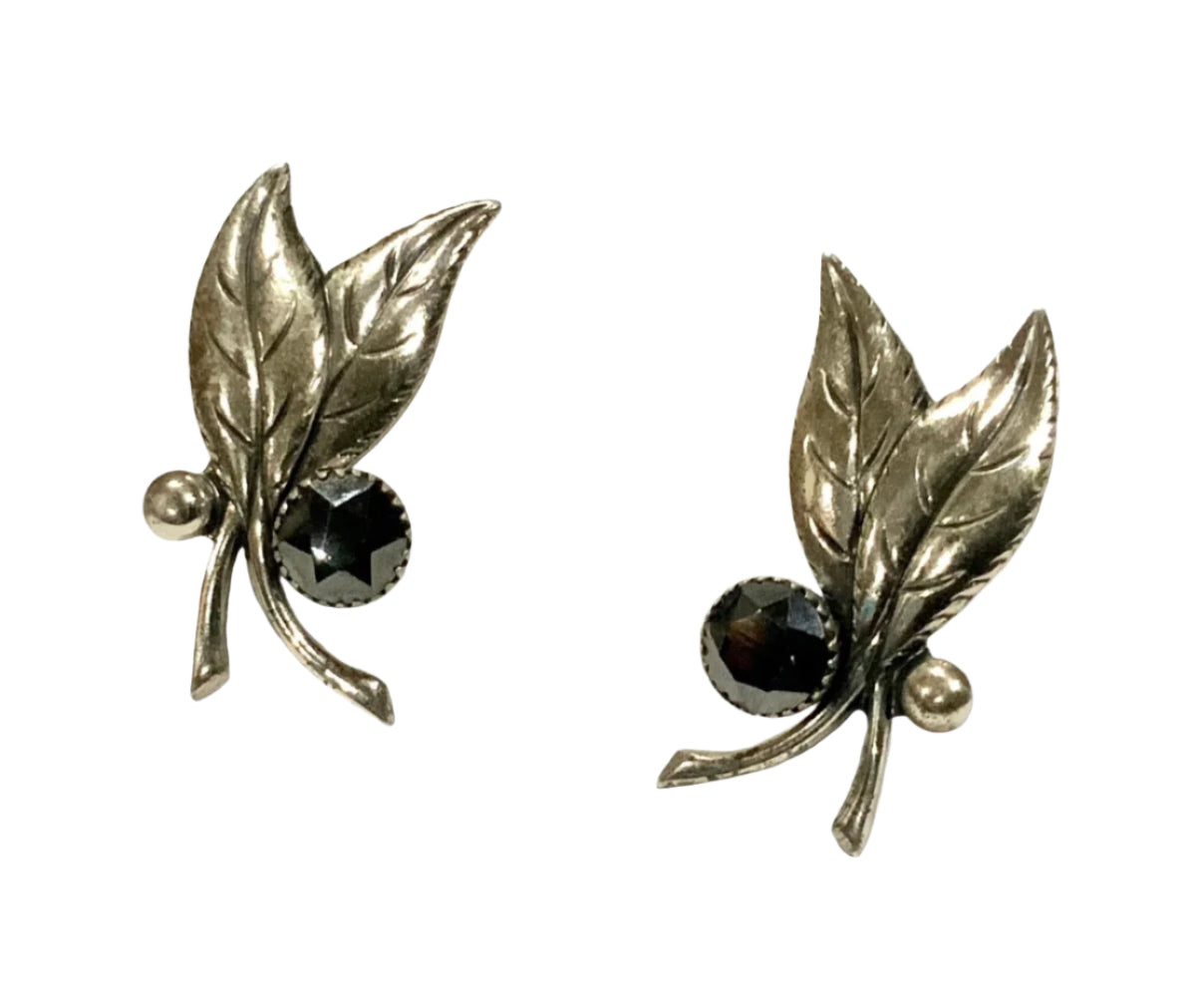 925 Sterling Silver Mid Century Leaf Clip On Earrings