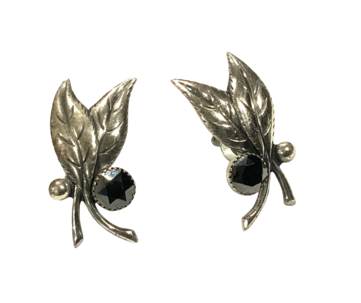 925 Sterling Silver Mid Century Leaf Clip On Earrings