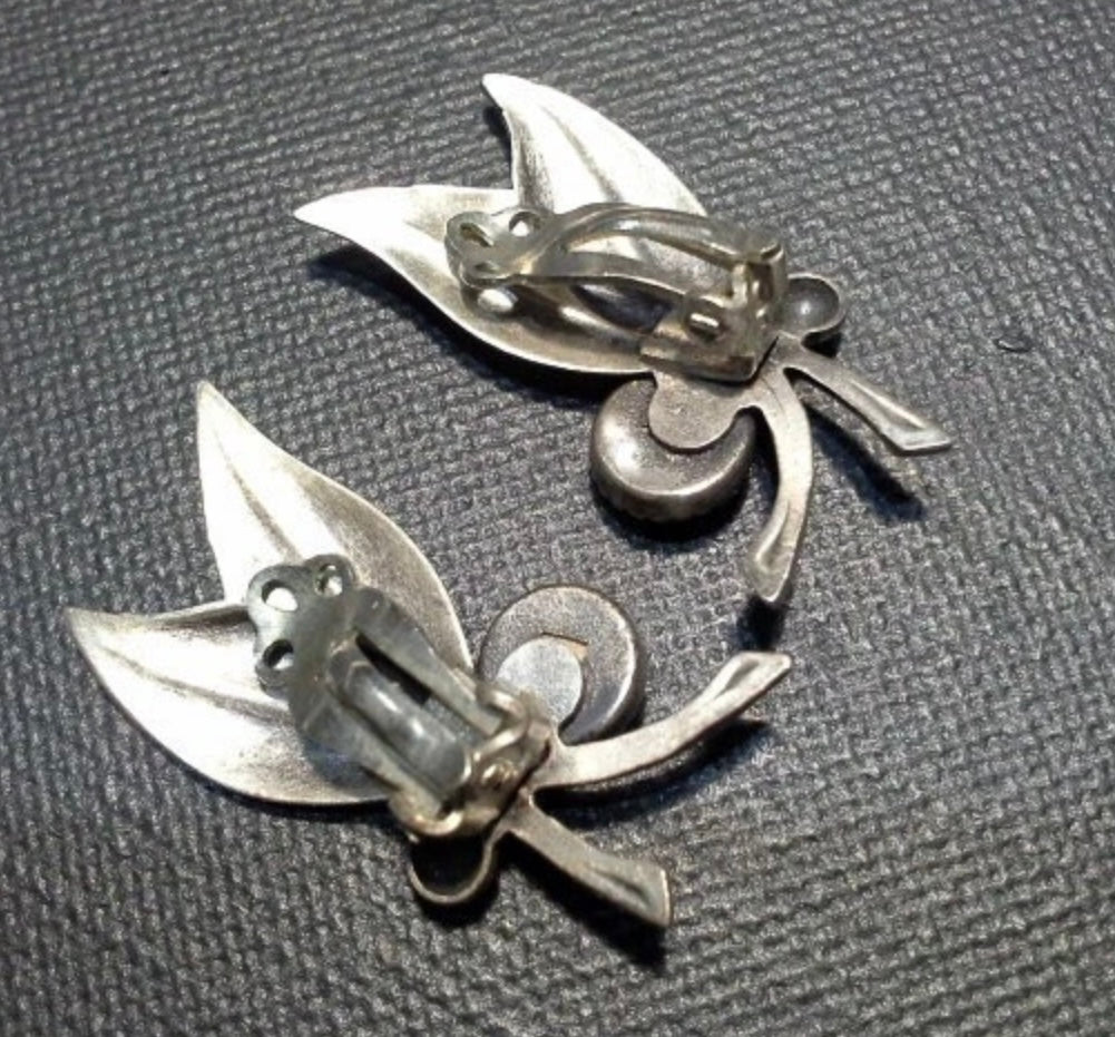 925 Sterling Silver Mid Century Leaf Clip On Earrings