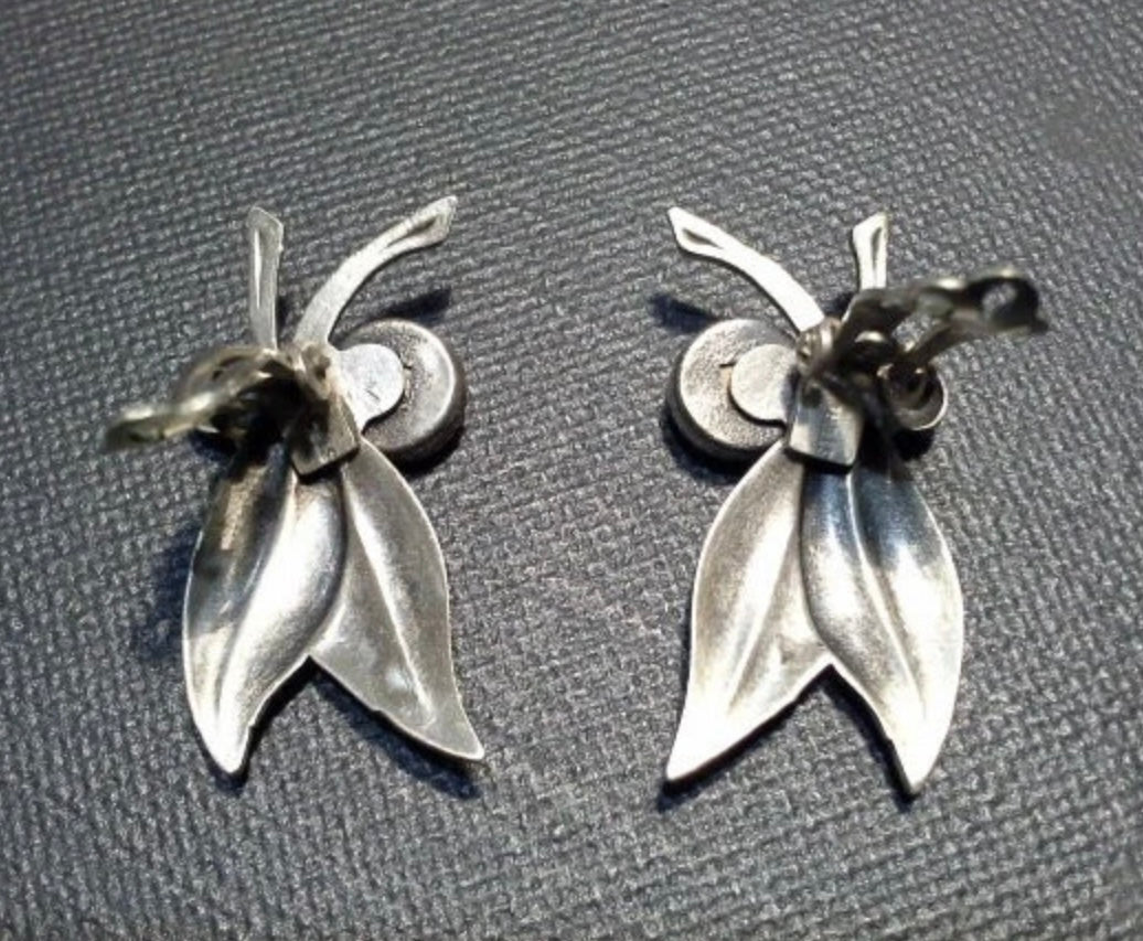 925 Sterling Silver Mid Century Leaf Clip On Earrings