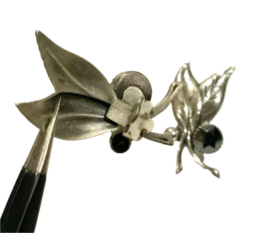 925 Sterling Silver Mid Century Leaf Clip On Earrings