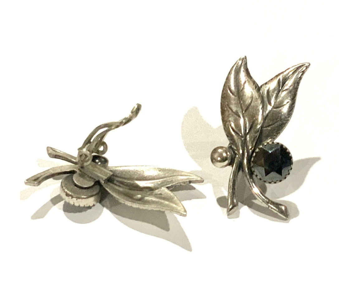 925 Sterling Silver Mid Century Leaf Clip On Earrings