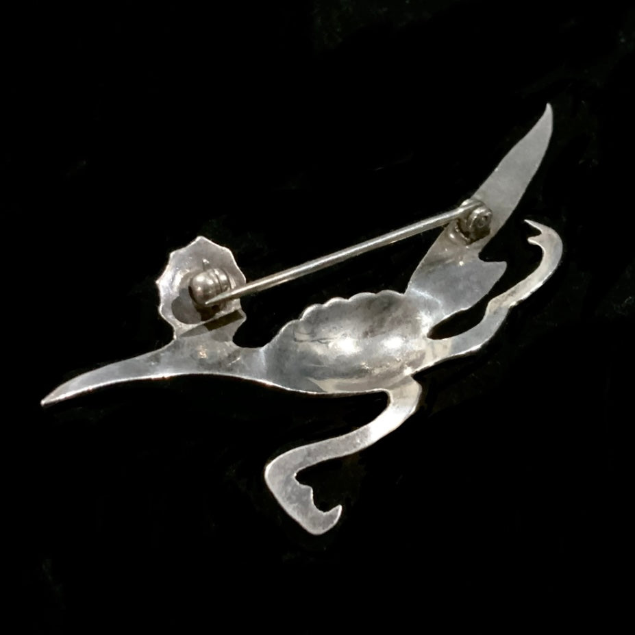 Vintage Turquoise & Sterling Silver 925 Road Runner Brooch Pin