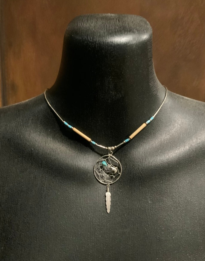 925 Sterling Silver & Turquoise Dream Catcher Necklace 41cm
