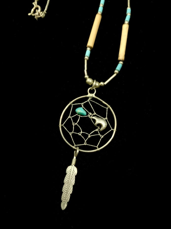 925 Sterling Silver & Turquoise Dream Catcher Necklace 41cm