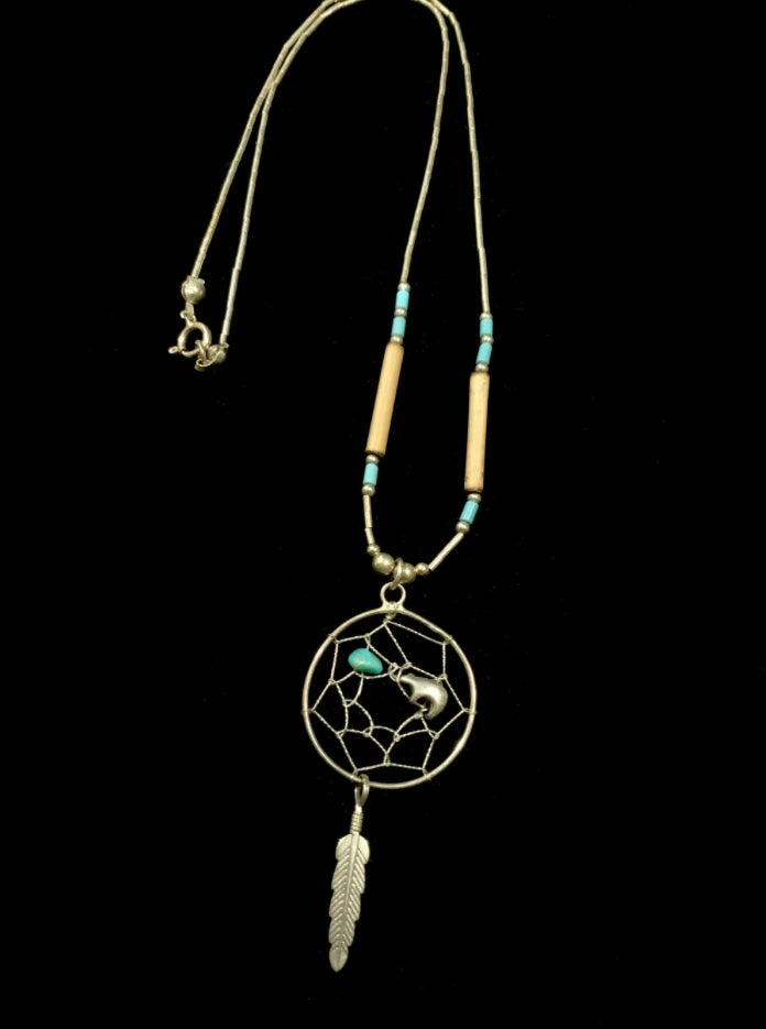 925 Sterling Silver & Turquoise Dream Catcher Necklace 41cm