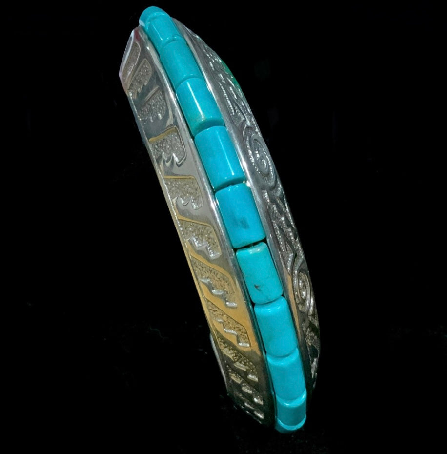 Carolyn Pollack Relios Turquoise Cuff Bracelet 925 Sterling Silver Heavy 60.5g