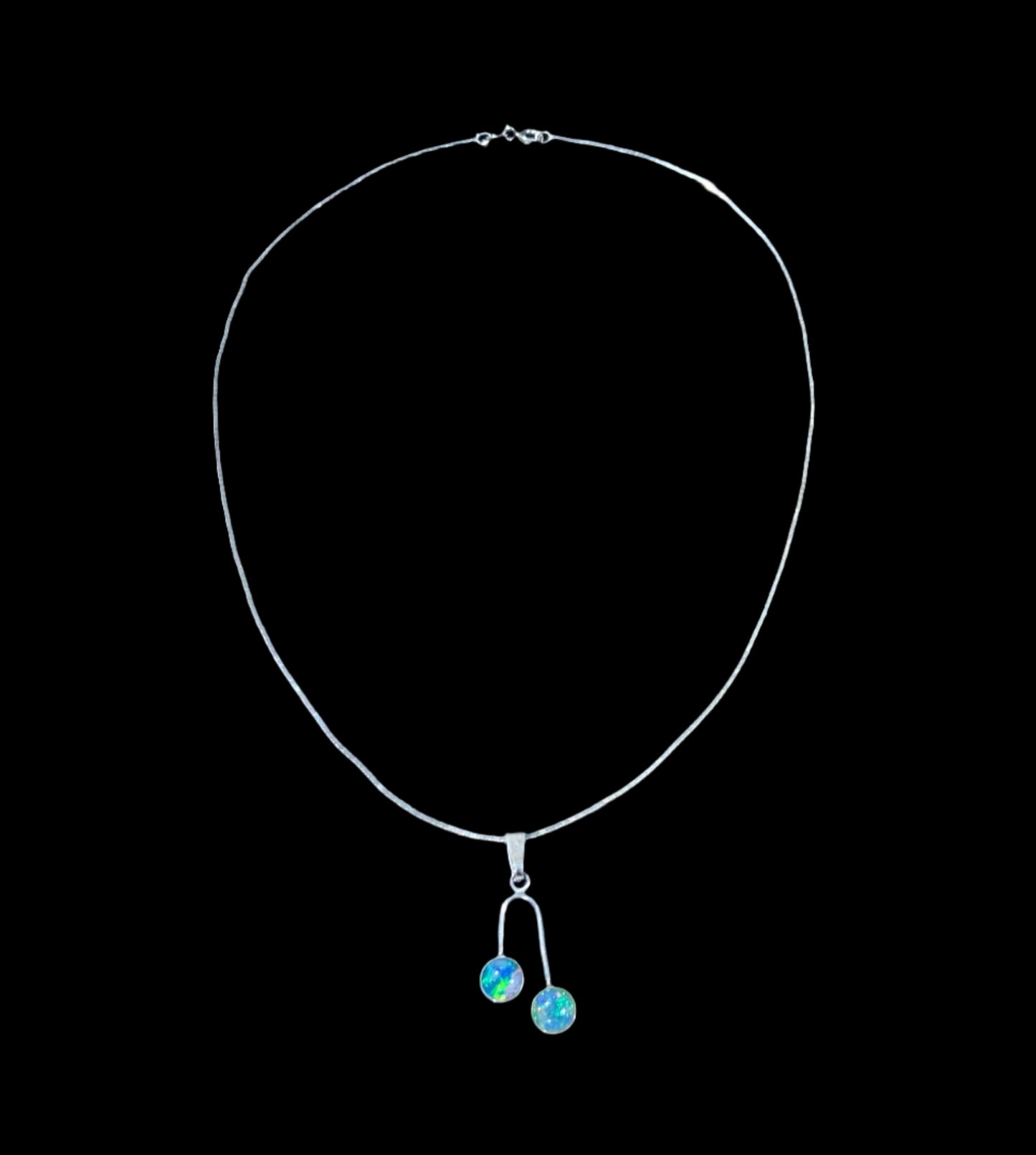Black Opal & Sterling Silver 925 Modernist Pendant Necklace