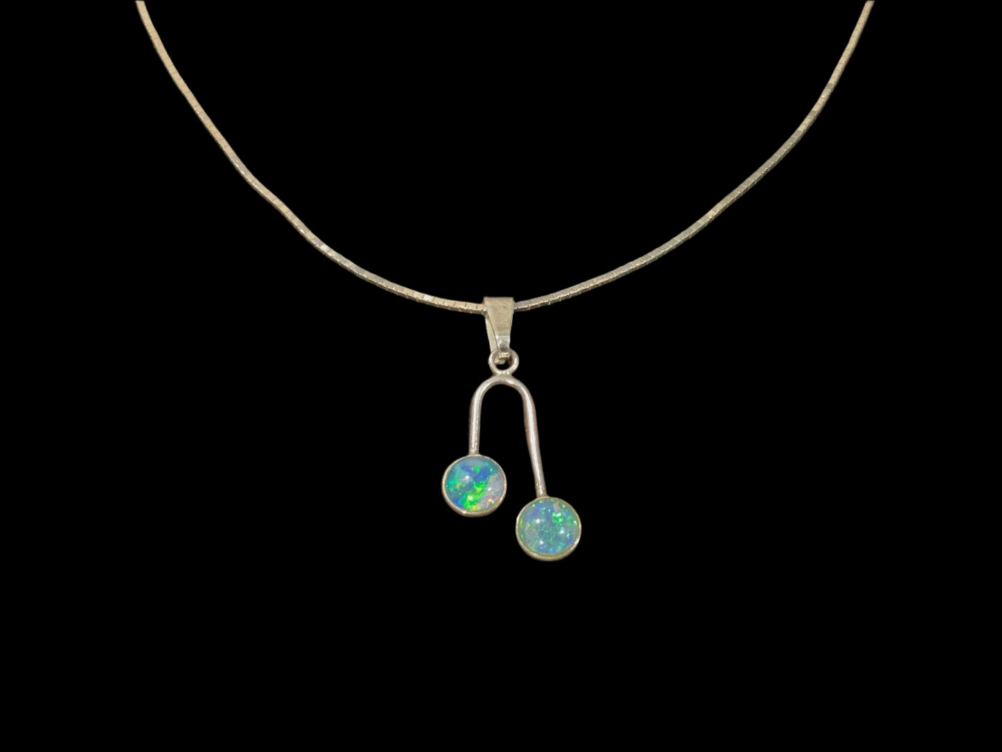 Black Opal & Sterling Silver 925 Modernist Pendant Necklace