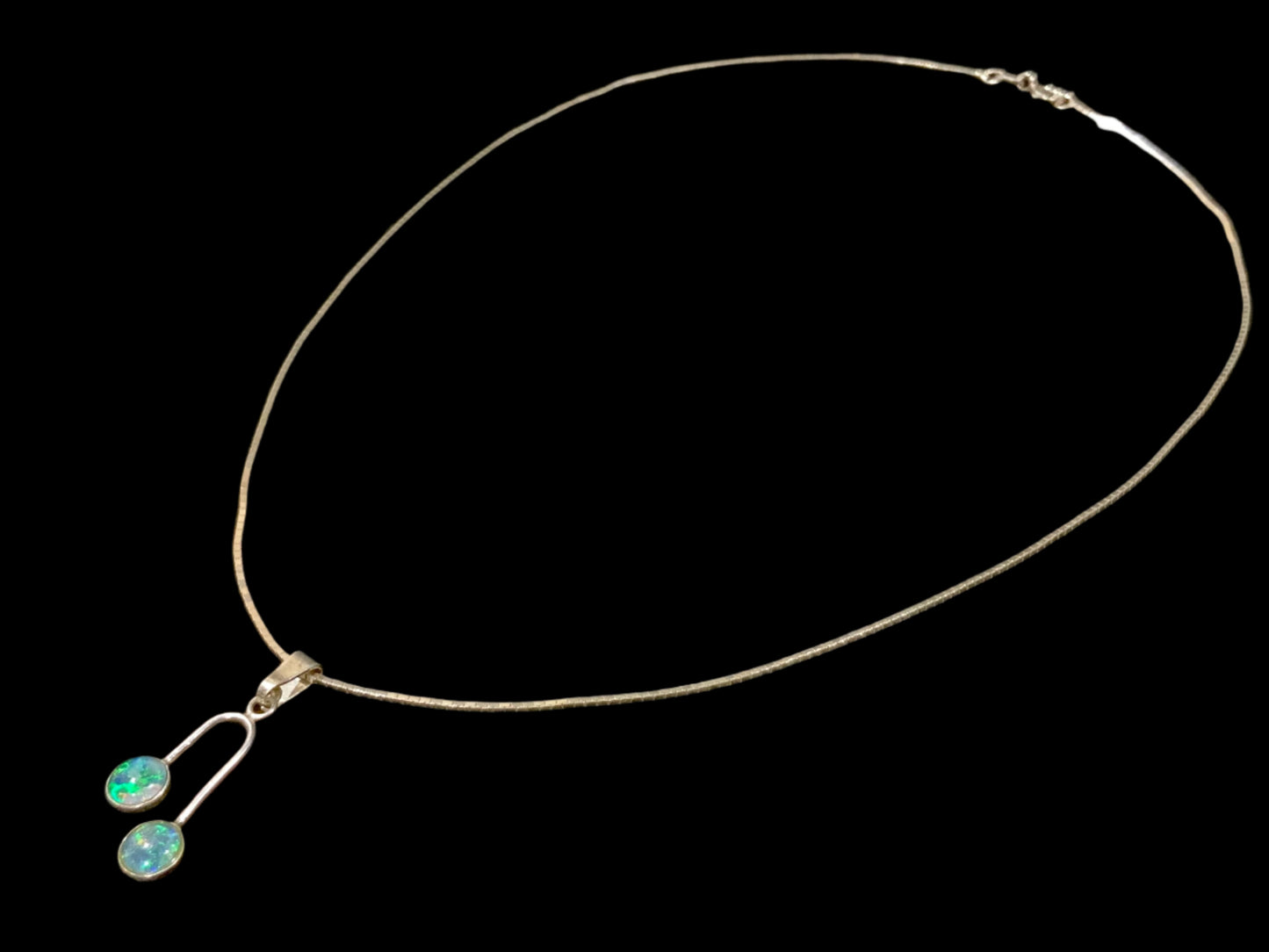 Black Opal & Sterling Silver 925 Modernist Pendant Necklace