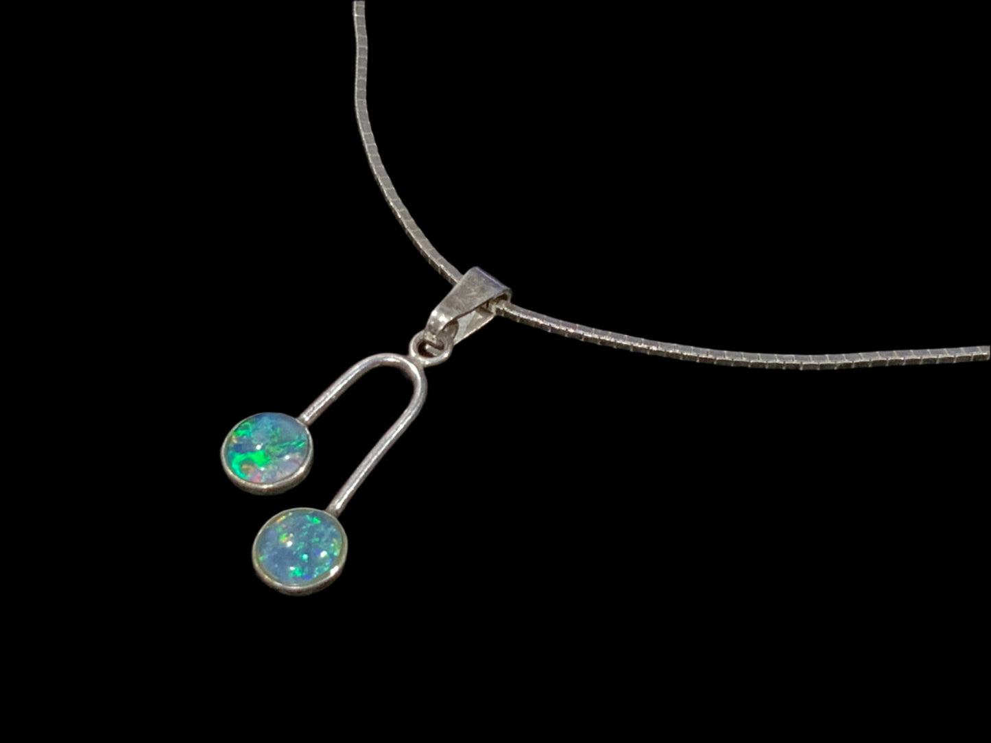 Black Opal & Sterling Silver 925 Modernist Pendant Necklace