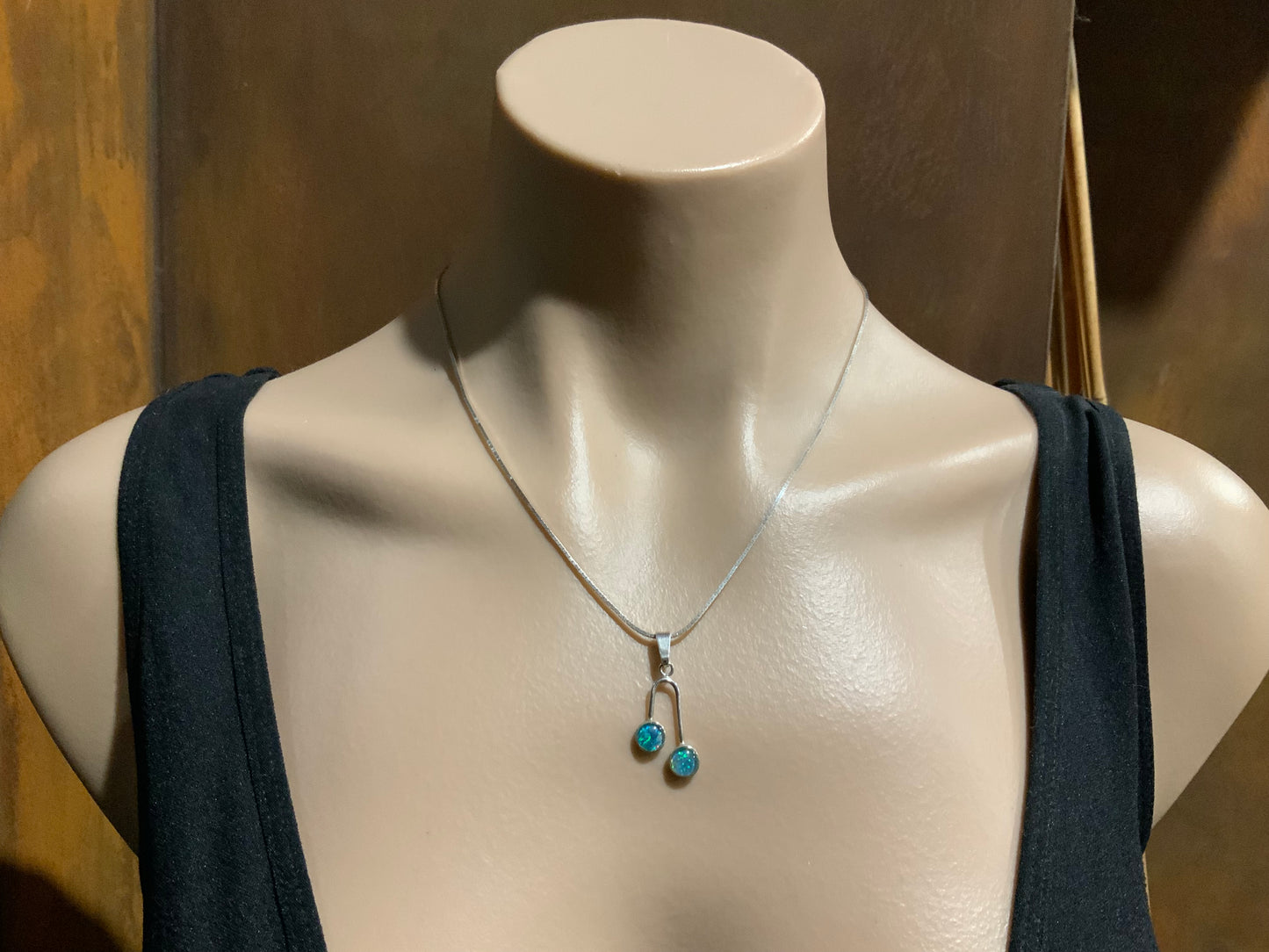 Black Opal & Sterling Silver 925 Modernist Pendant Necklace