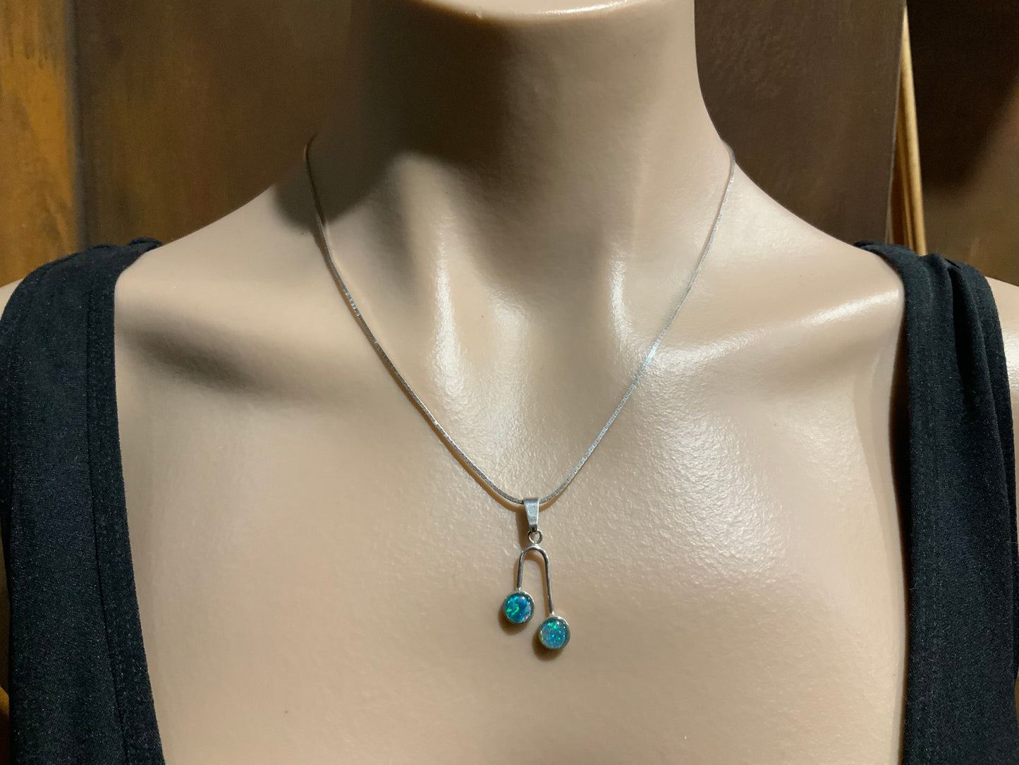 Black Opal & Sterling Silver 925 Modernist Pendant Necklace