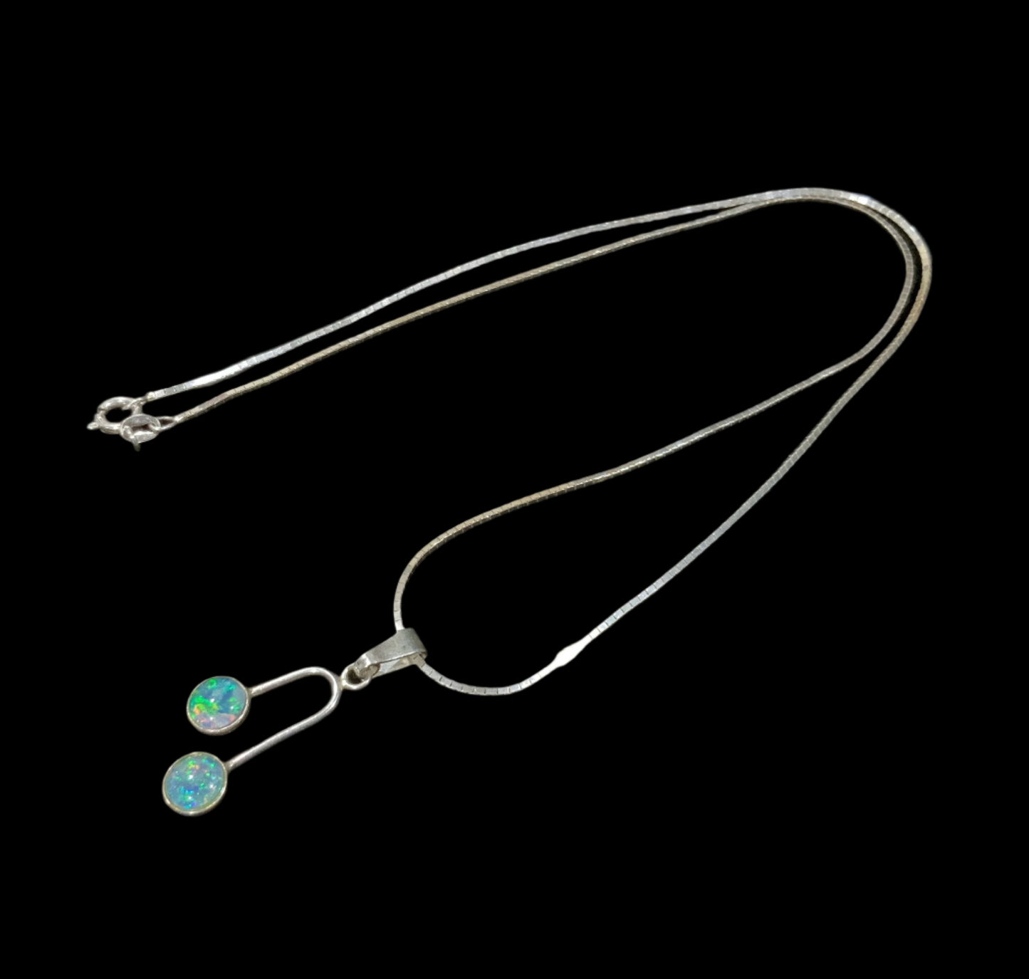 Black Opal & Sterling Silver 925 Modernist Pendant Necklace