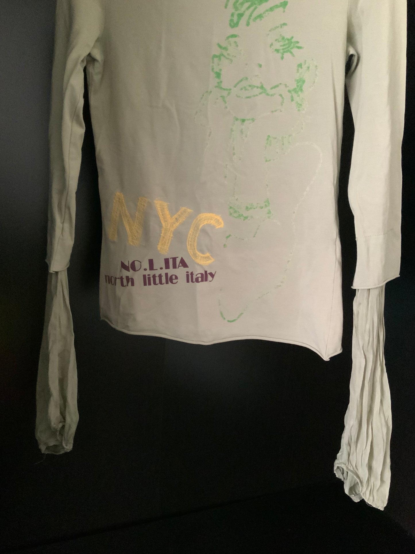 Vintage No.L.Ita NYC Pale Khaki Green Long Sleeve T-Shirt Top Cotton & Silk Size L Y2K