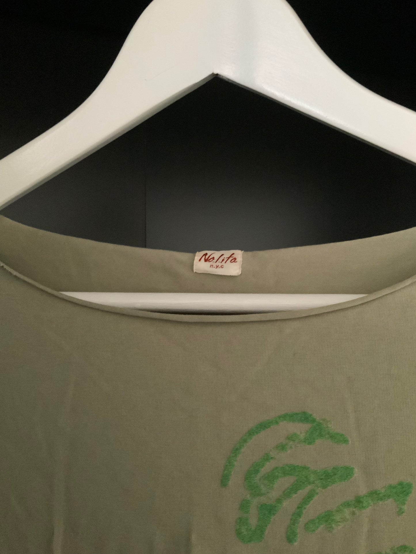 Vintage No.L.Ita NYC Pale Khaki Green Long Sleeve T-Shirt Top Cotton & Silk Size L Y2K