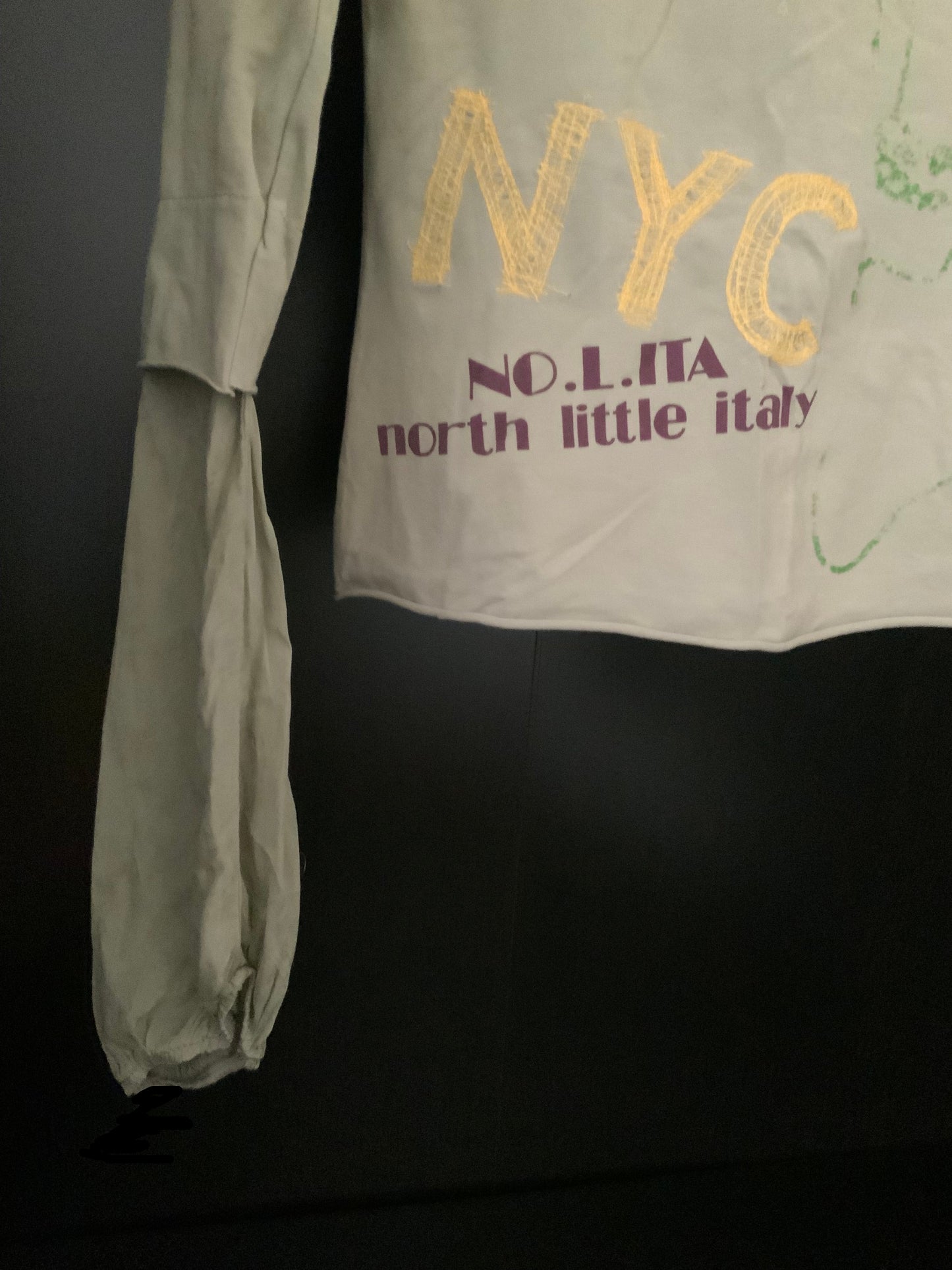 Vintage No.L.Ita NYC Pale Khaki Green Long Sleeve T-Shirt Top Cotton & Silk Size L Y2K