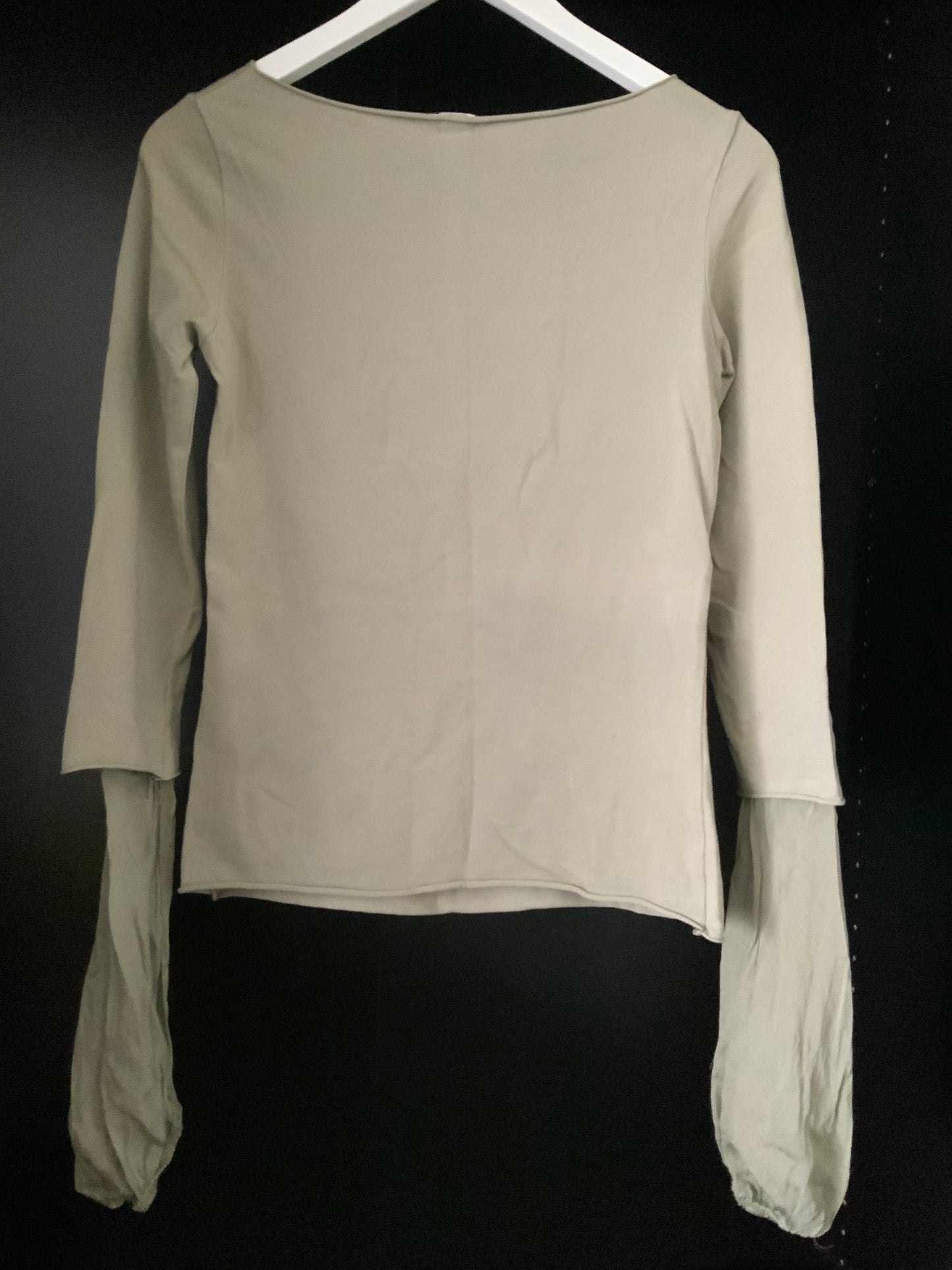 Vintage No.L.Ita NYC Pale Khaki Green Long Sleeve T-Shirt Top Cotton & Silk Size L Y2K