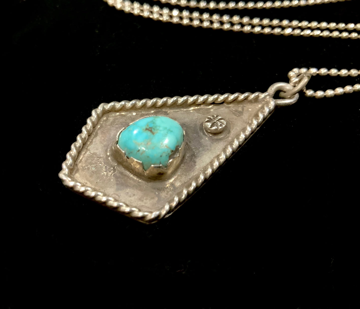 Old Turquoise & Sterling Silver Native American Pendant Necklace