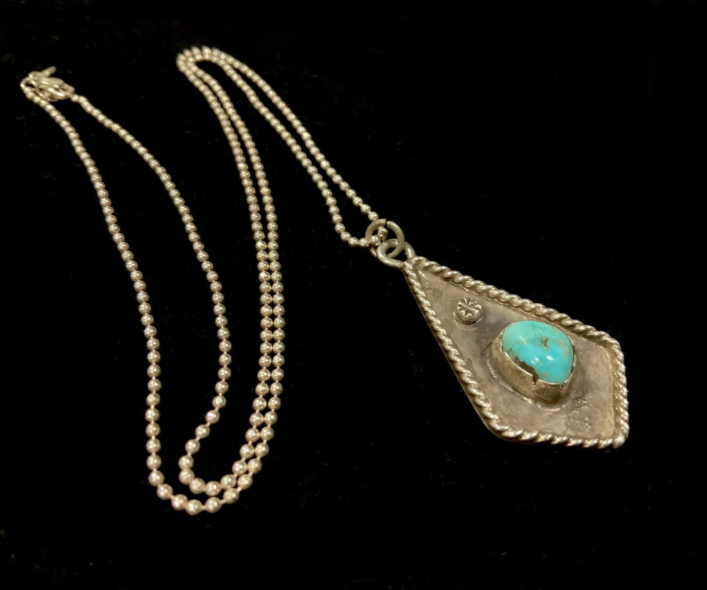 Old Turquoise & Sterling Silver Native American Pendant Necklace