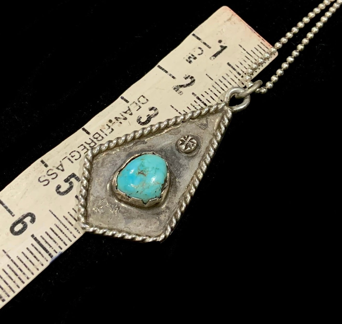 Old Turquoise & Sterling Silver Native American Pendant Necklace