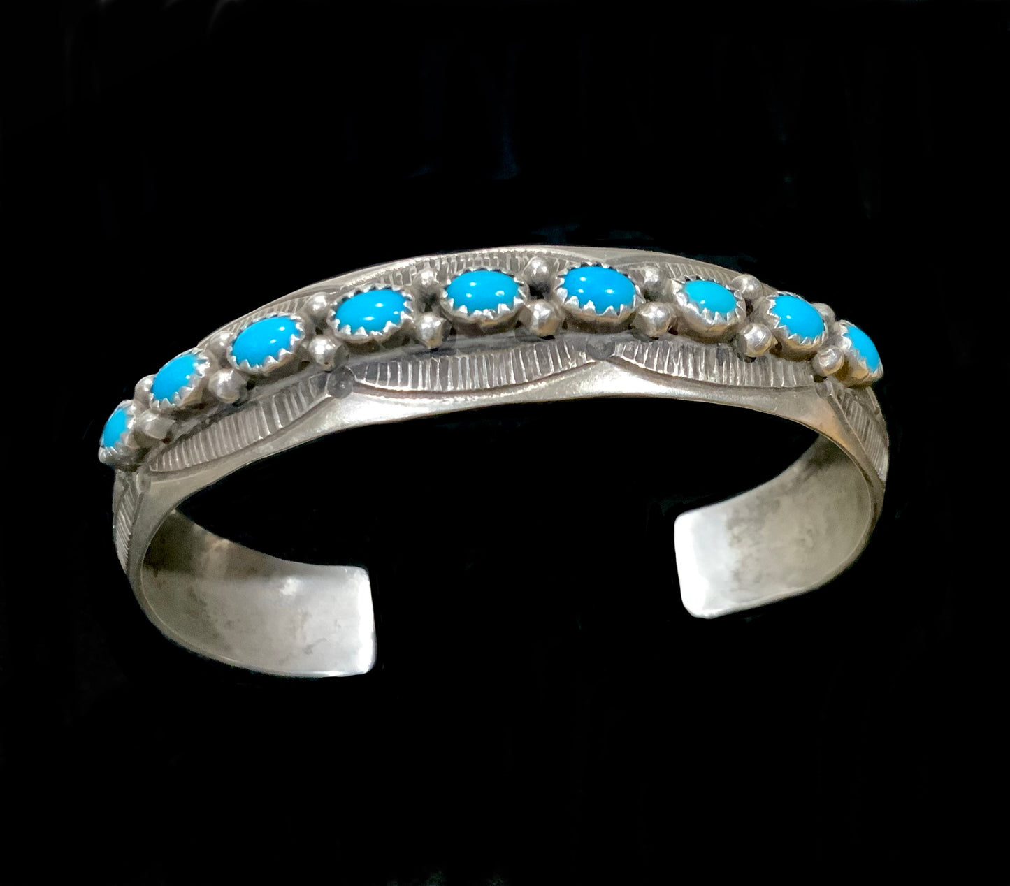 Wilbert Benally, Navajo Sterling Silver & Turquoise Cuff Bracelet