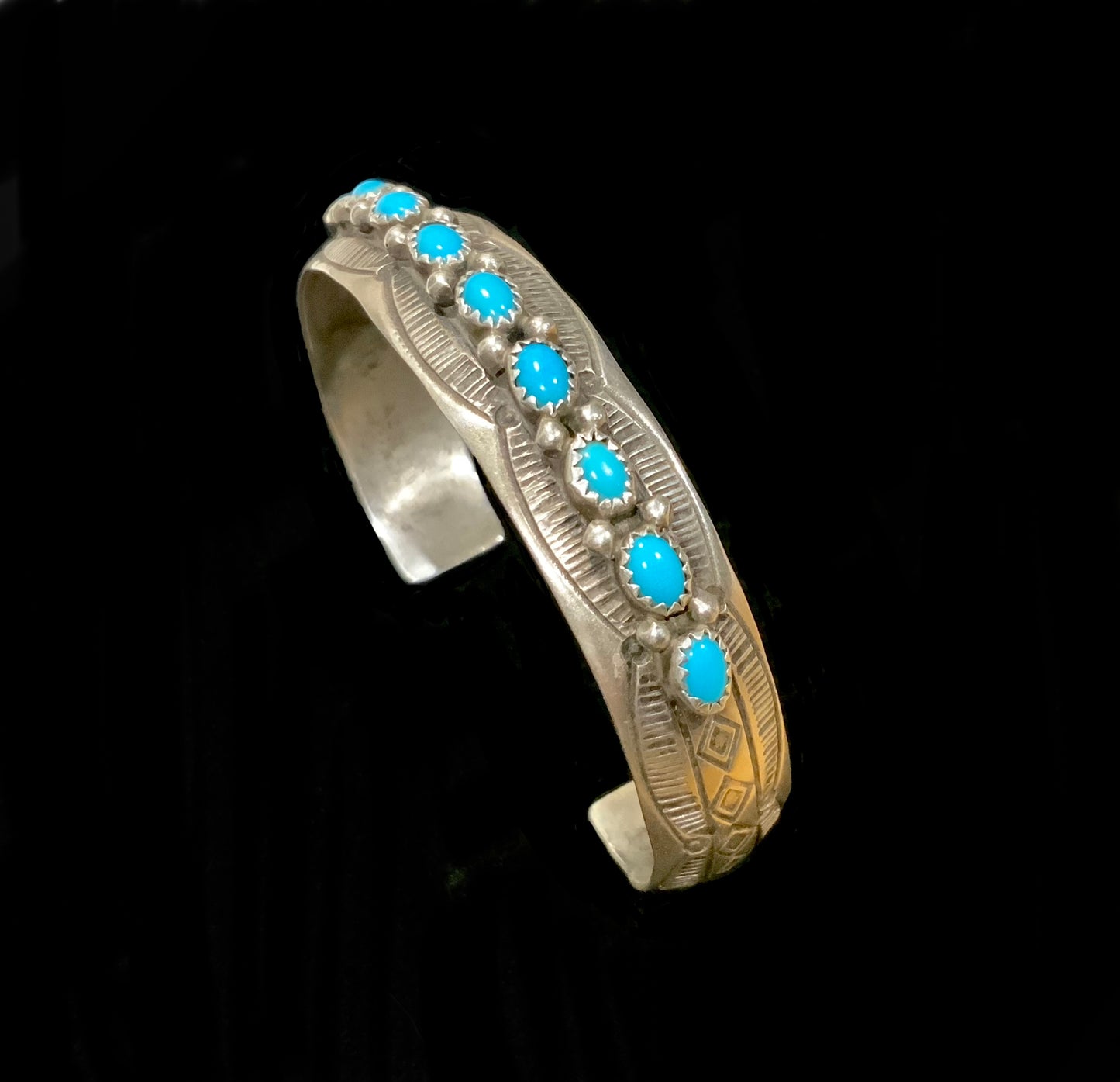 Wilbert Benally, Navajo Sterling Silver & Turquoise Cuff Bracelet