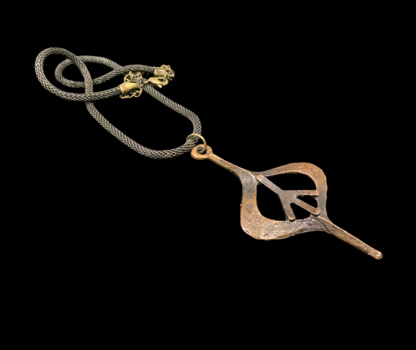 Bronzed Copper Modernist Peace Pendant Necklace