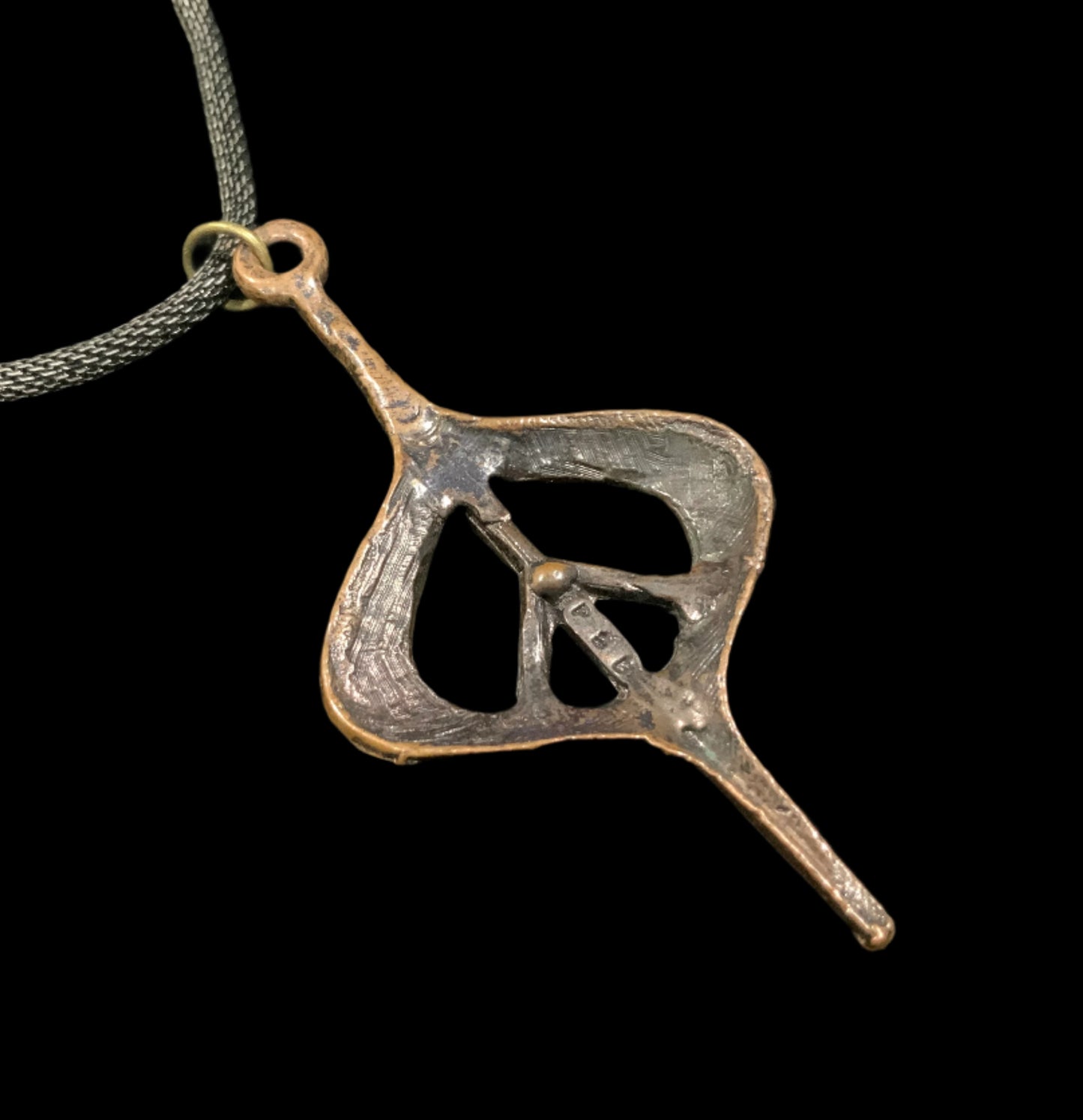 Bronzed Copper Modernist Peace Pendant Necklace