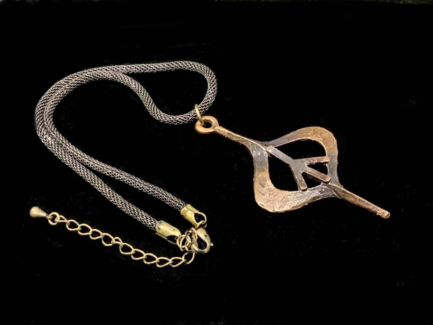 Bronzed Copper Modernist Peace Pendant Necklace