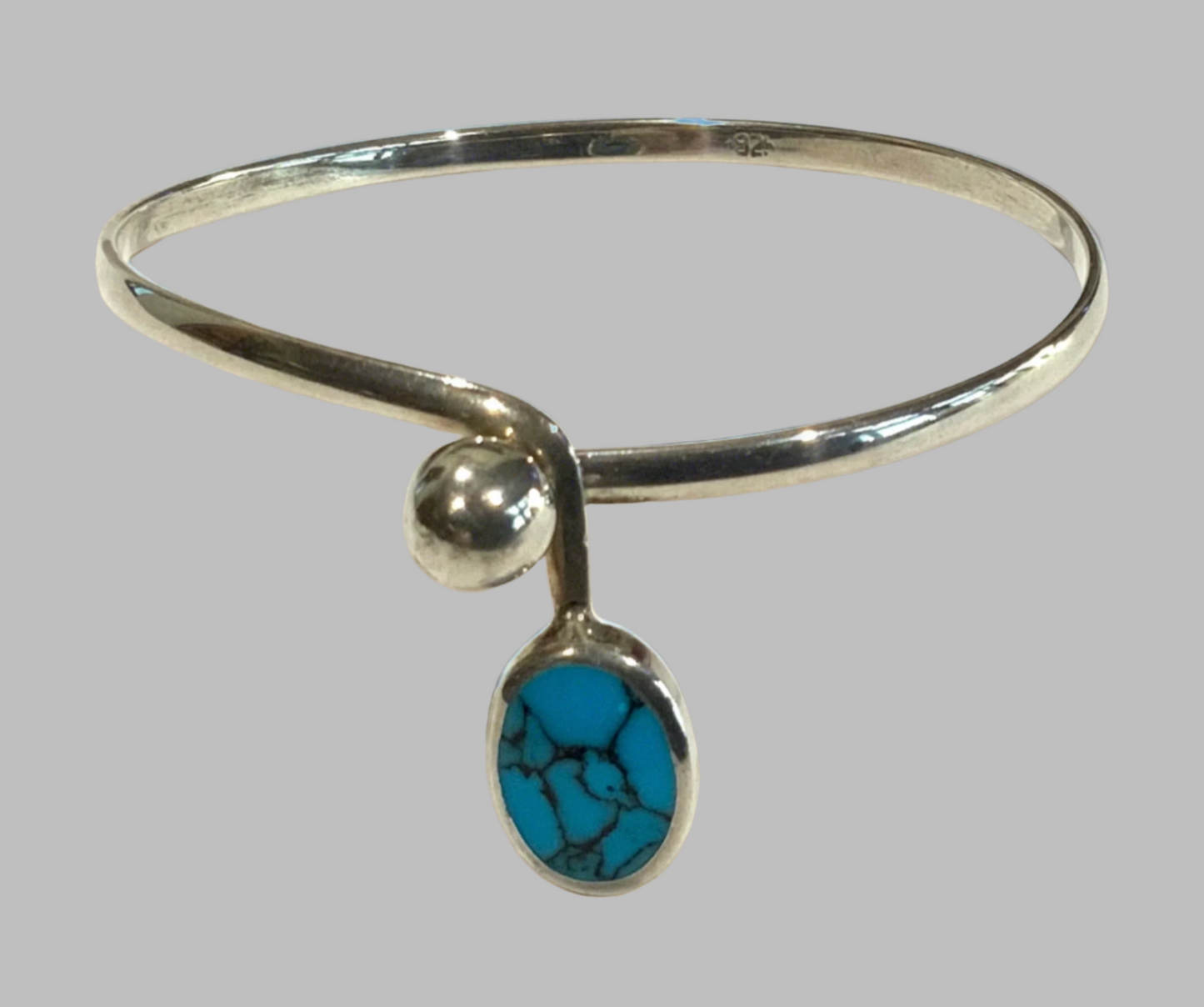 Turquoise & 925 Sterling Silver Modernist Bangle Bracelet