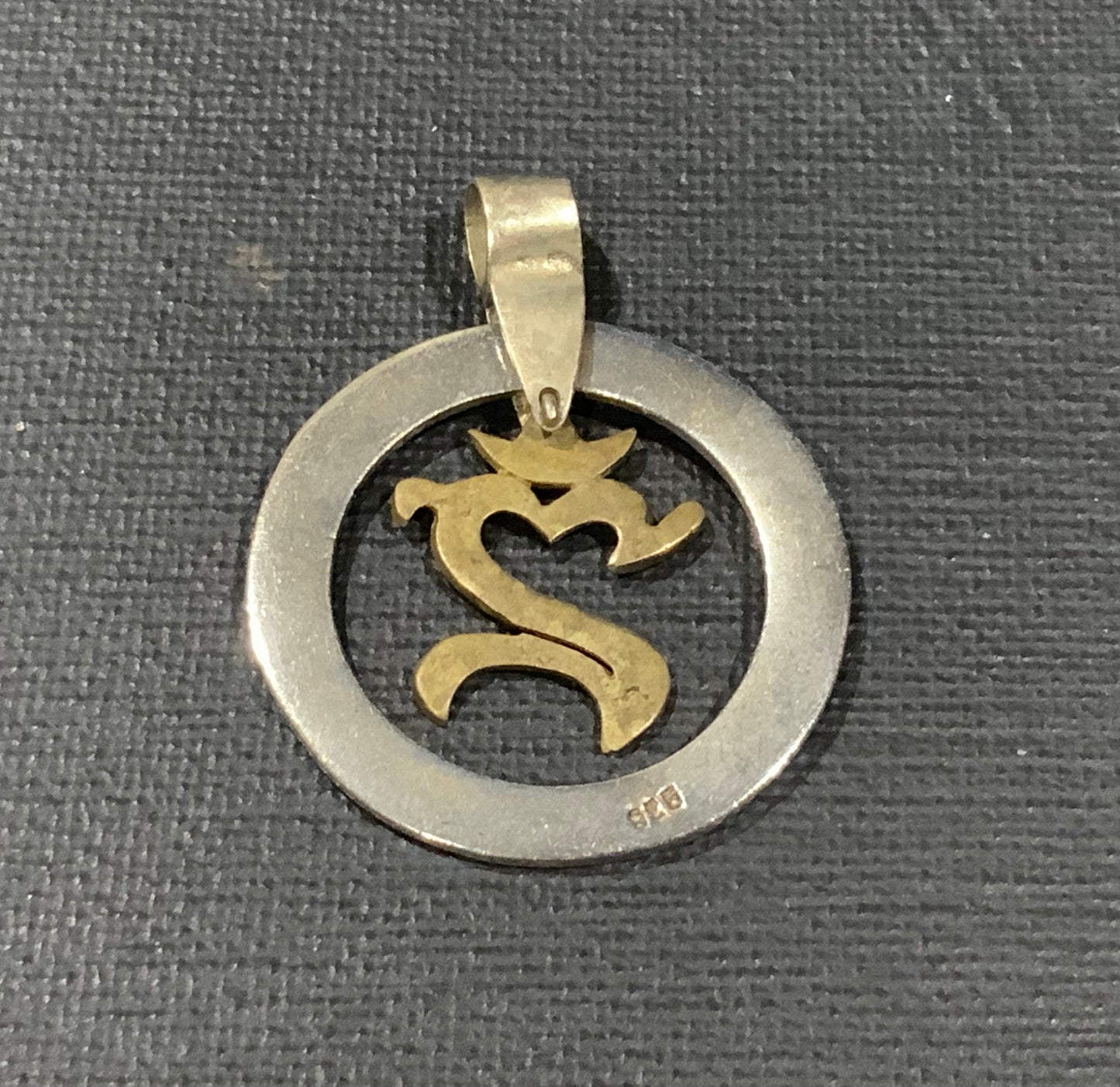 Vintage 4cm Silver & Brass Om Pendant Necklace