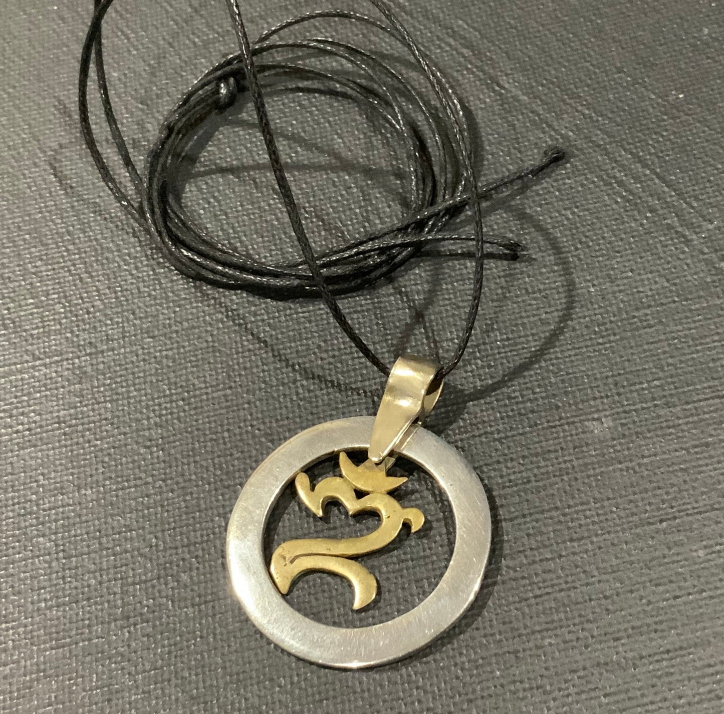 Vintage 4cm Silver & Brass Om Pendant Necklace