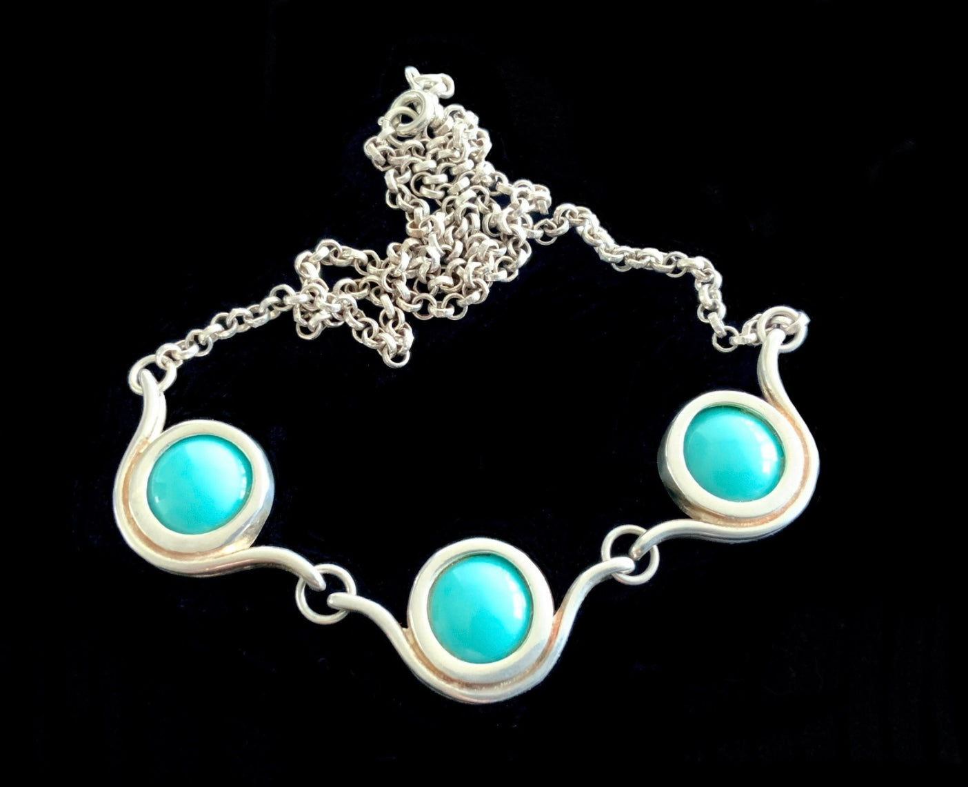 925 Sterling Silver Modernist Turquoise Necklace 45cm
