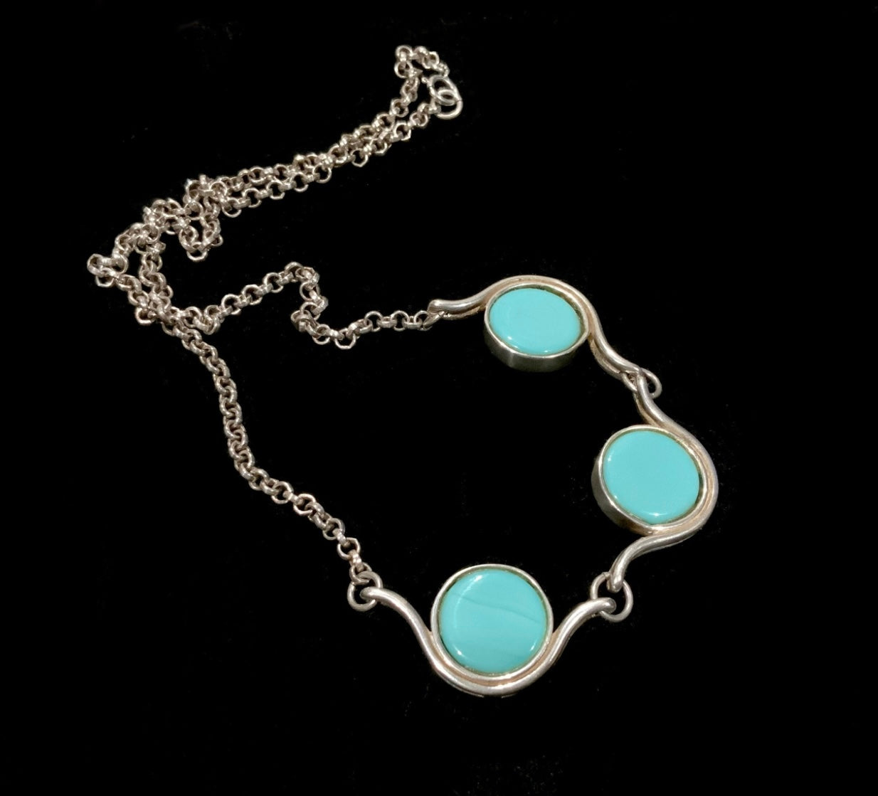 925 Sterling Silver Modernist Turquoise Necklace 45cm