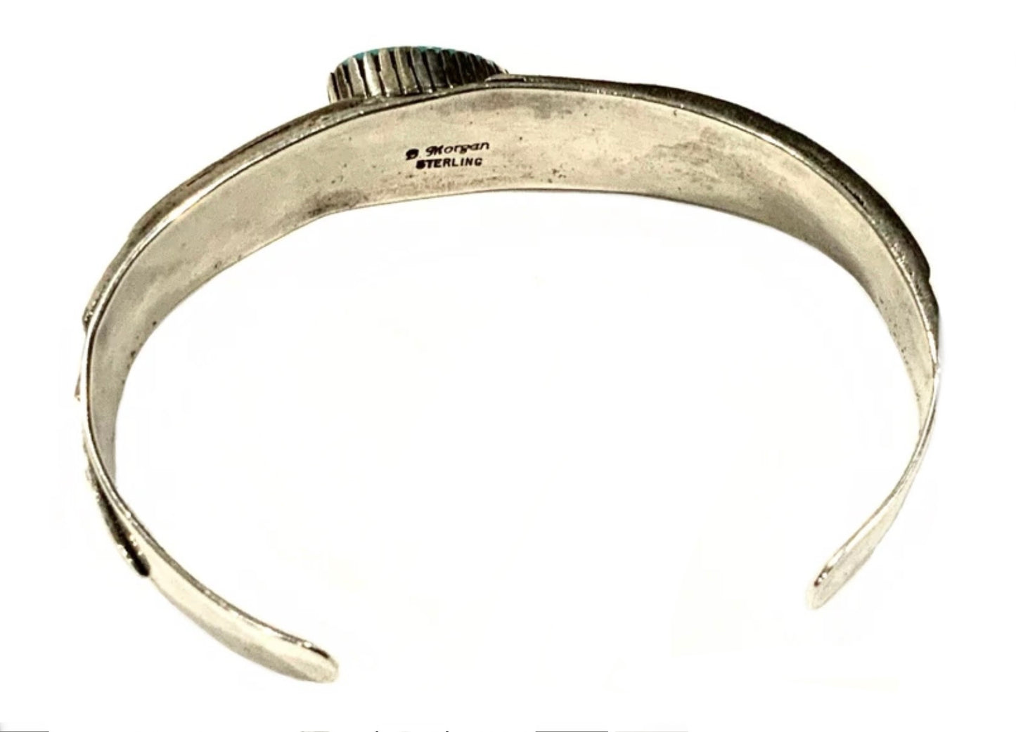 Bruce Morgan Navajo Cuff Bracelet Sterling Silver 925 & Turquoise Signed 17cm