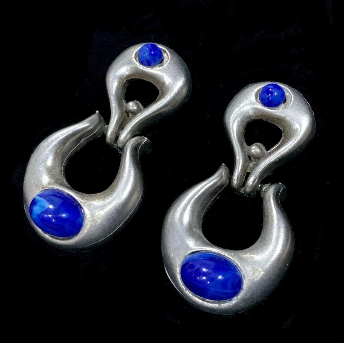 Huge Scandinavian Silver Pewter Modernist Brutalist Clip On Earrings